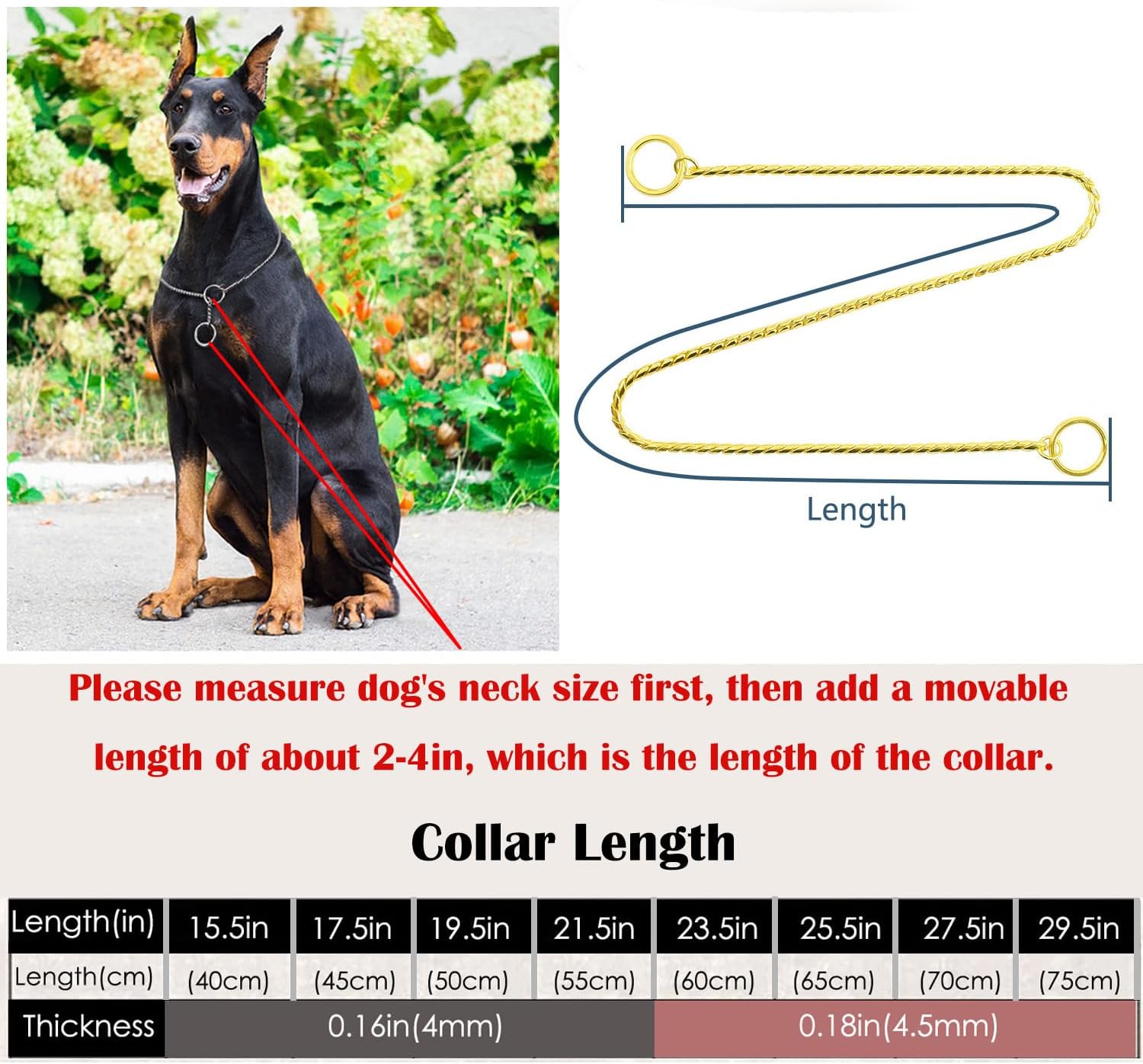 Ximipet Collar de estrangulador para perro resistente con cadena en P, collar de serpiente, antioxidante, collares de entrenamiento para perros