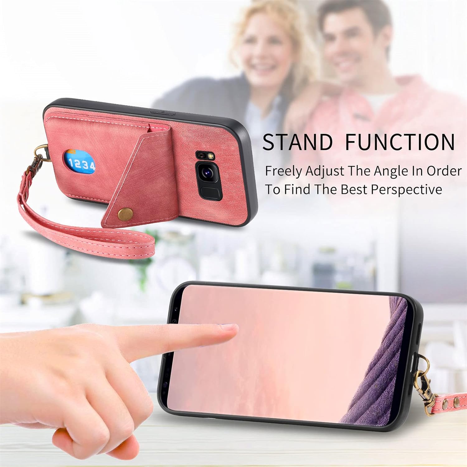 Asuwish Funda para teléfono Samsung Galaxy S8 Plus con protector de pantalla de vidrio templado y correa para la muñeca, soporte para tarjeta de