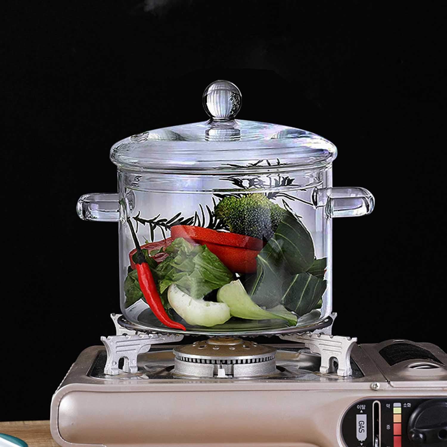 Olla de cristal con tapa de borosilicato con asa y orificio de vapor, ligera para fideos de pasta, sopa, leche, alimentos para bebés (1,4 L)