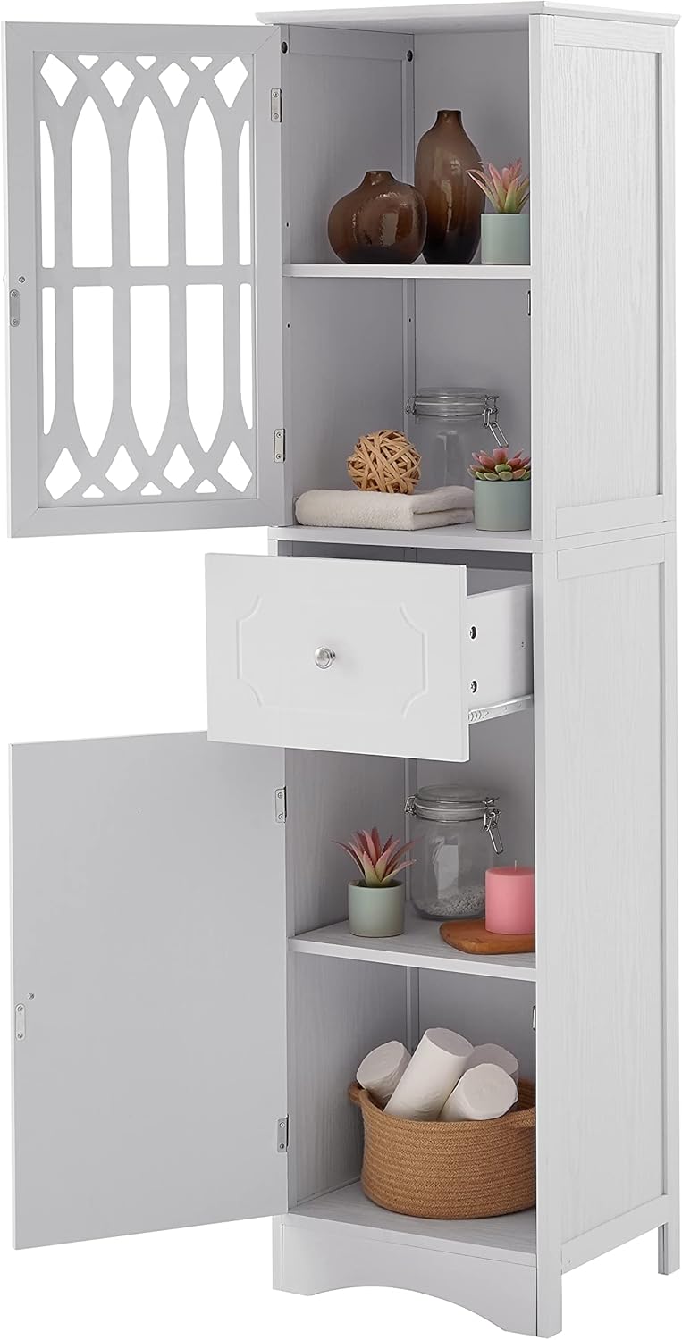 Bellemave Armario de baño, armario de almacenamiento con cajones y puertas, gabinete de piso de baño, armario de despensa de cocina con puertas para