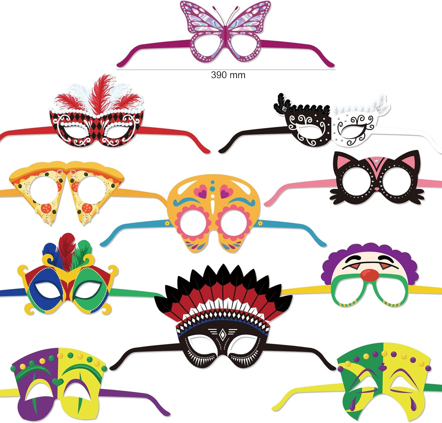 Máscara de Mardi Gras, gafas de papel para cabina de fotos, 27 piezas divertidas de carnaval de papel para adultos y niños, divertidos accesorios de