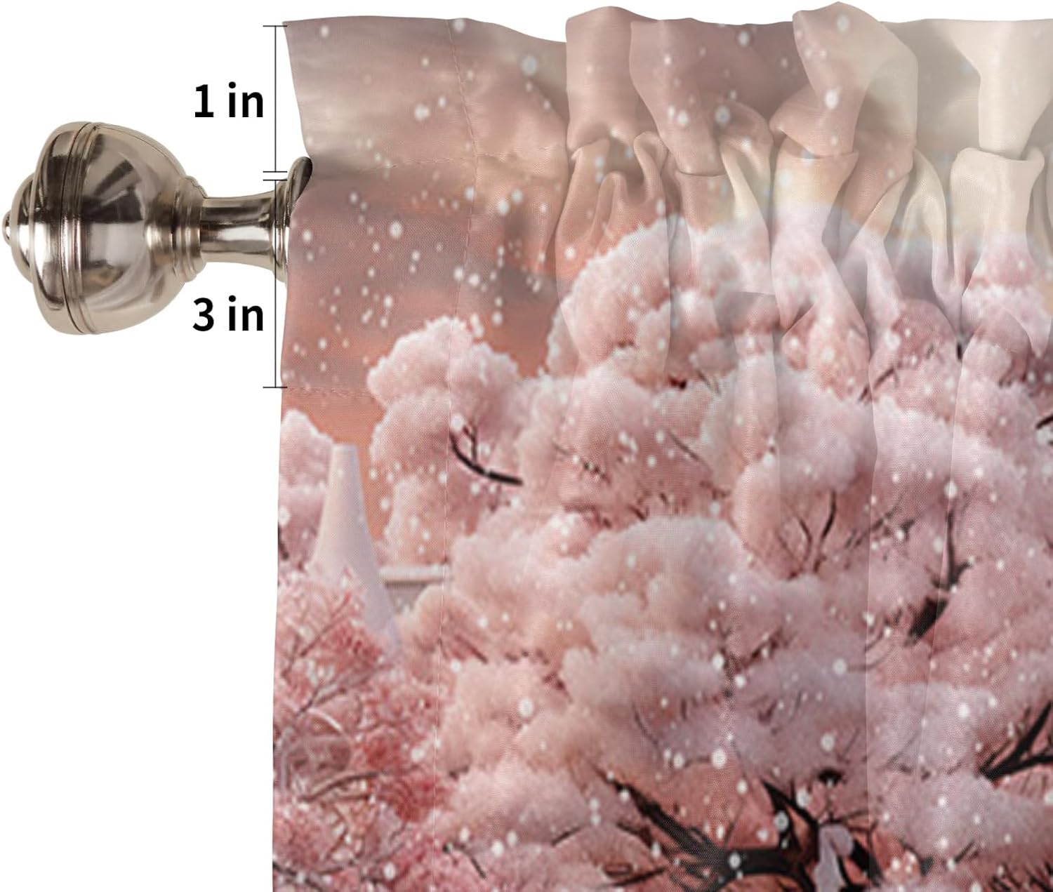 Cenefa de cortina de casa de Navidad para ventanas, sala de estar, cocina, baño, granja, color rosa rubor, romántico, copo de nieve, con bolsillo