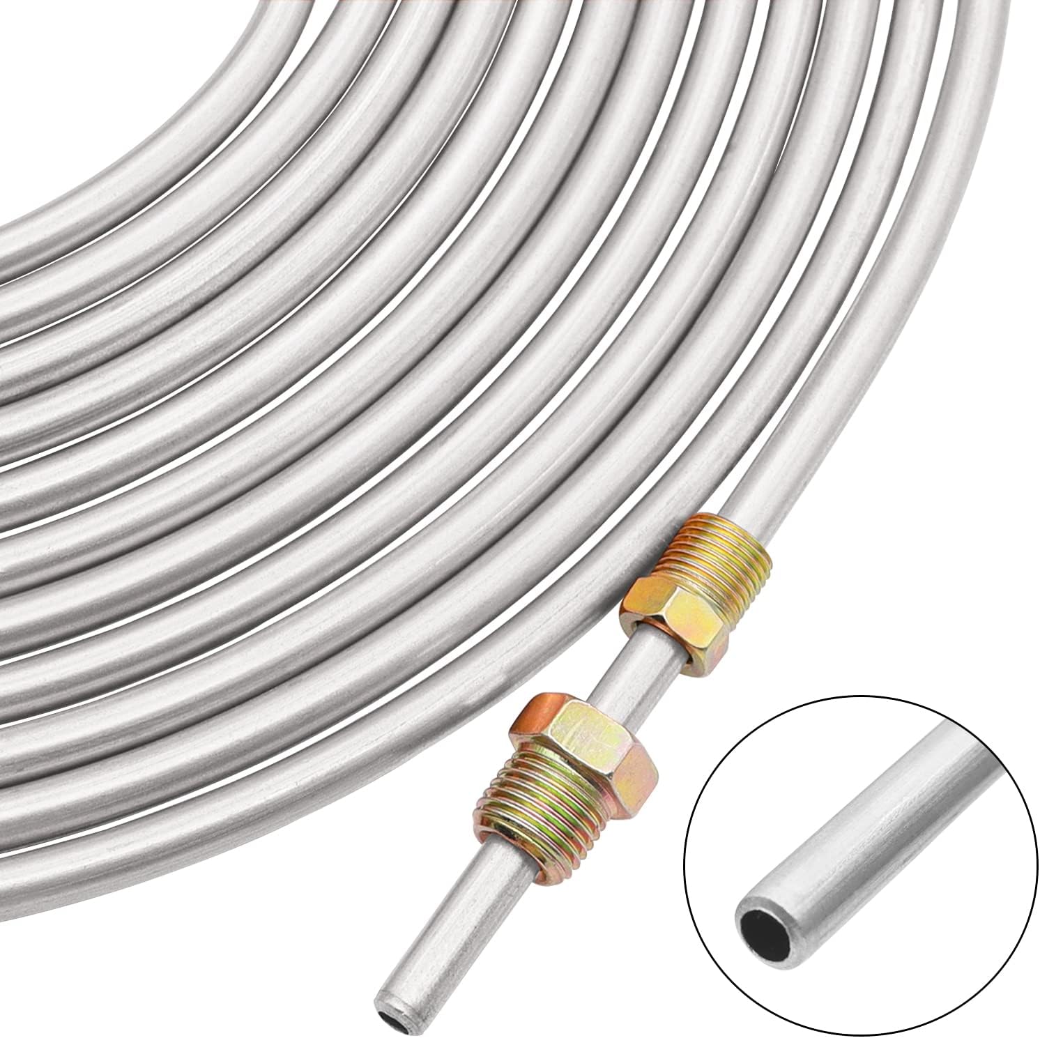 weideer Kit de tubería de línea de freno de 25 pies y 14 pulgadas, bobina de tubería de freno de aleación flexible recubierta de zinc con 16