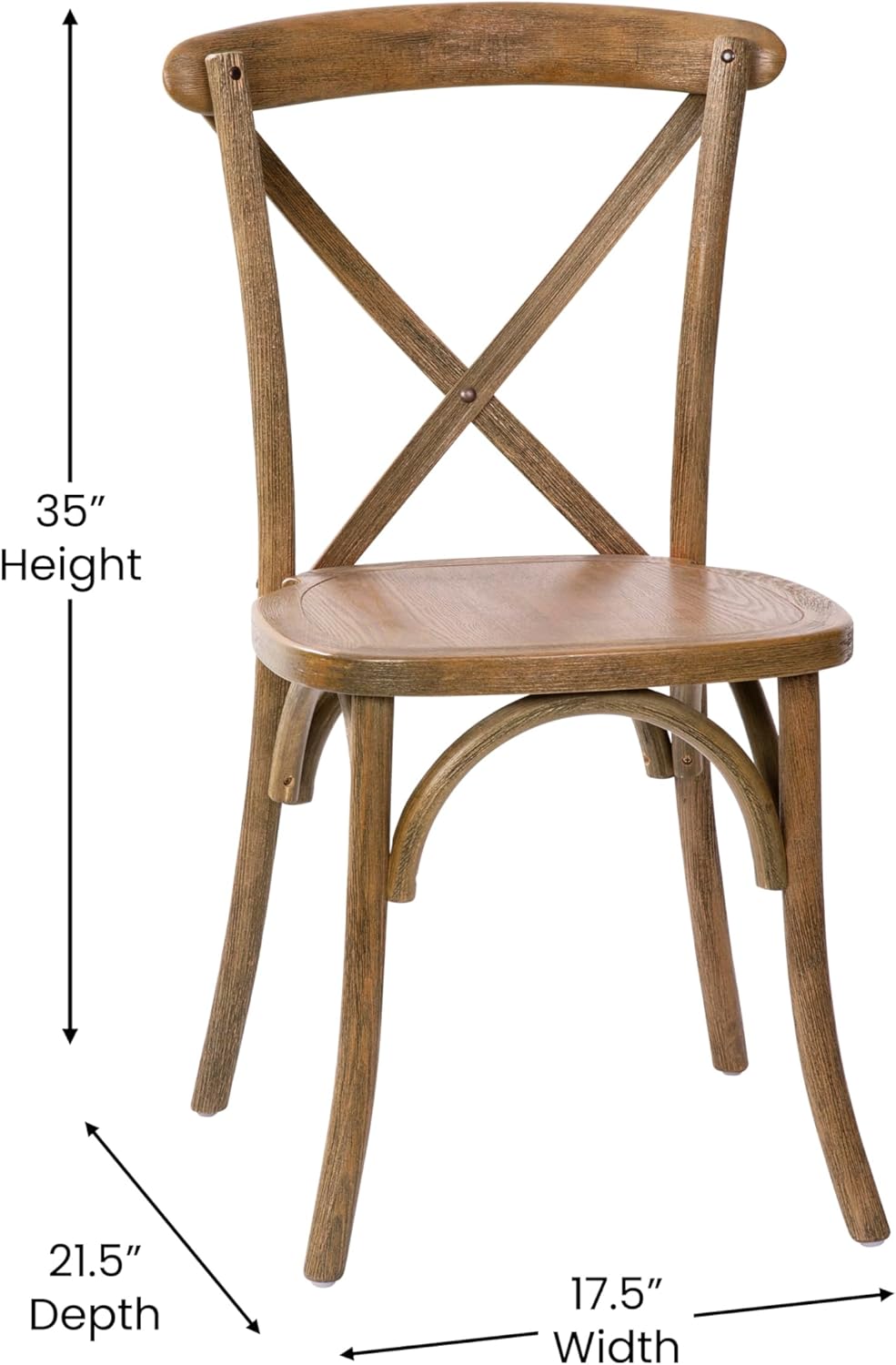 Flash Furniture Paquete de 2 sillas Advantage raspadas a mano con respaldo en X natural oscuro
