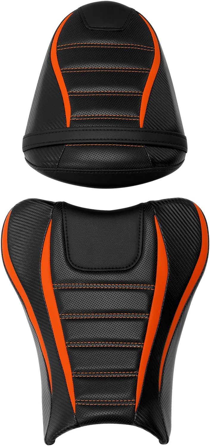 TCT-MOTORPARTS Cojín de asiento del conductor y del pasajero para Suzuki GSXR1000 GSXR 1000 2007-2008 (negro y naranja)