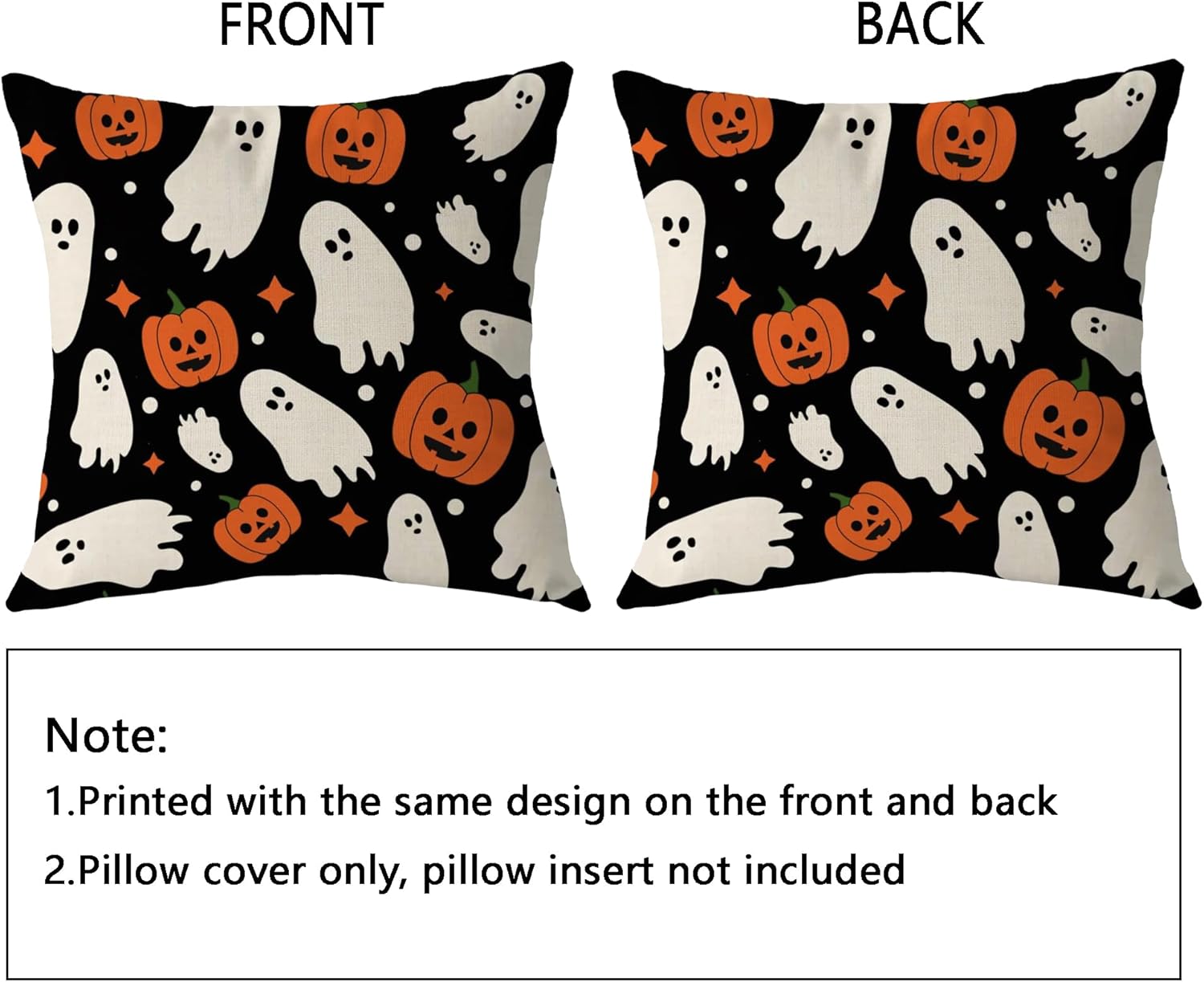 Aitukang Juego de 2 fundas de almohada de Halloween de 16 x 16 pulgadas, diseño de calabaza, fantasma, estrellas, para exteriores, para el hogar,