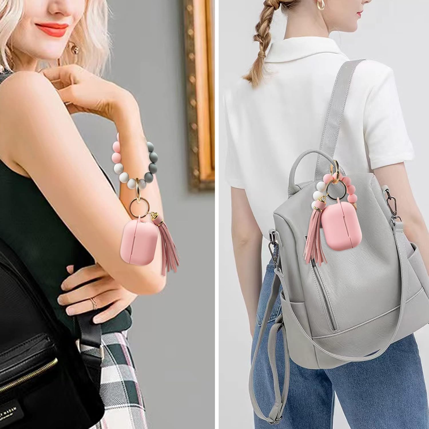 Funda para Airpods Pro de 2 generación 2022, funda de silicona suave con llavero de pulsera linda para Apple Airpods Pro 2 para mujeres y niñas