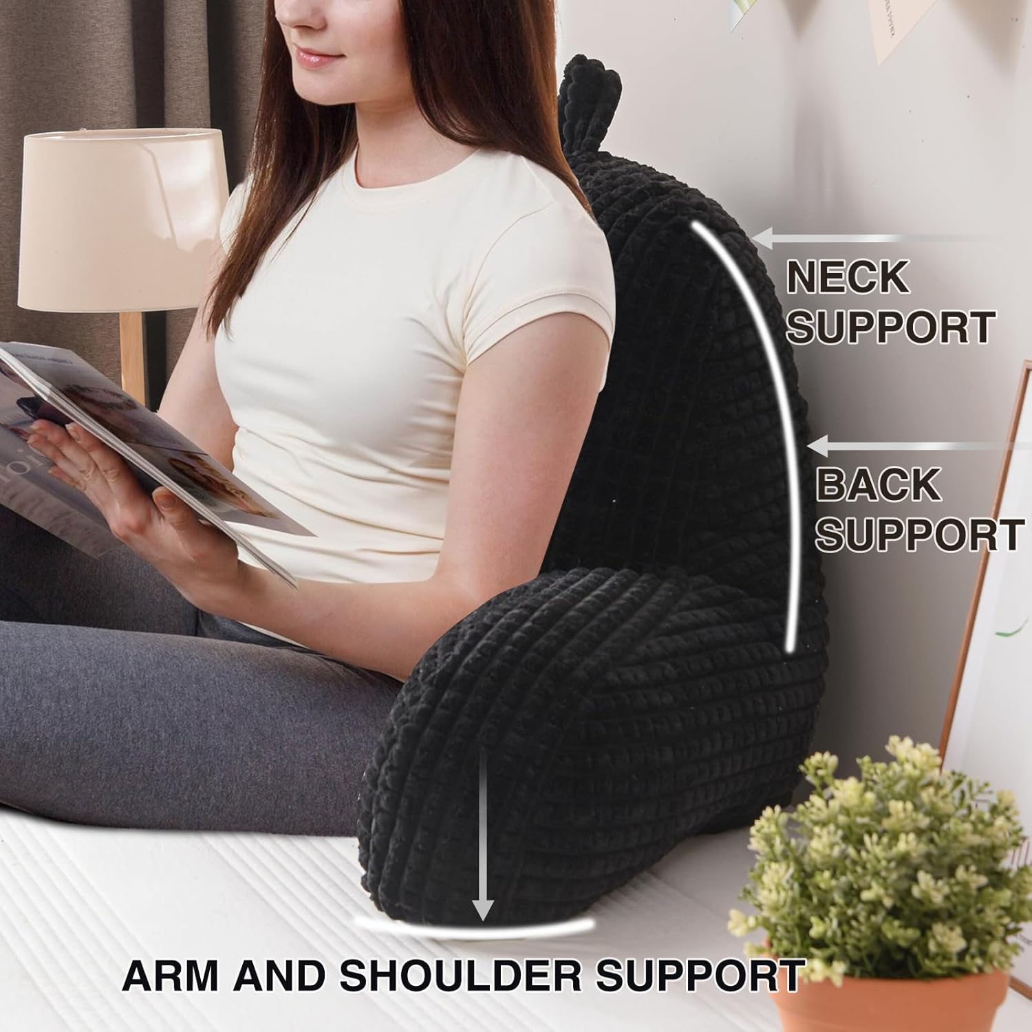 A Nice Night Almohada de lectura para cama de cuña grande para adultos y niños, respaldo con brazos para sentarse en la camasofá para descansar en