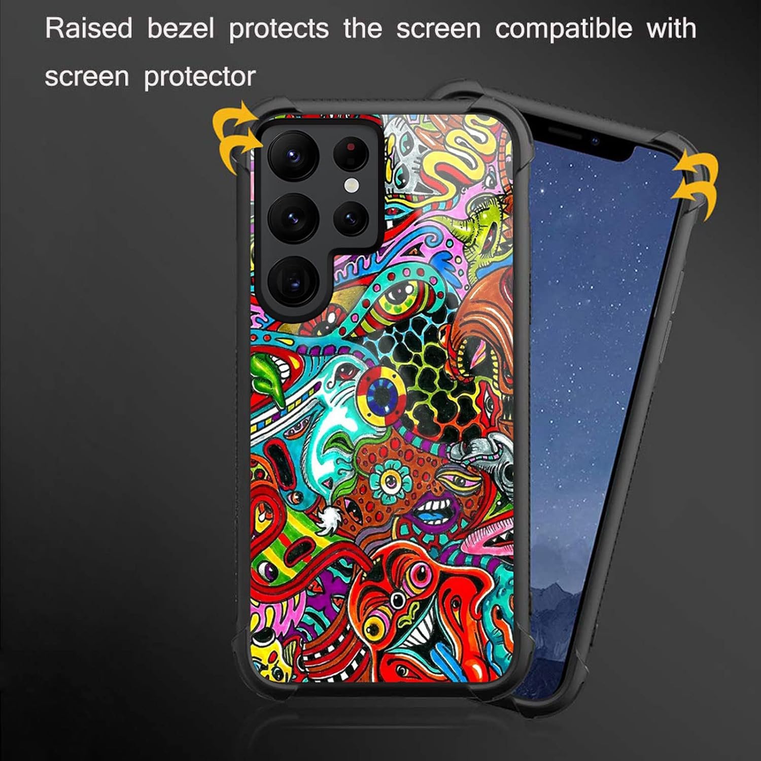 CARLOCA Funda compatible con Samsung Galaxy S22 Ultra, colorida funda de acrílico duro con diseño gráfico de dibujos animados rojo trippy a prueba