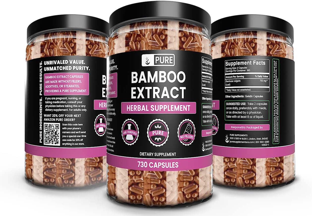 Pure Original Ingredients Extracto de bambú (730 cápsulas) sin rellenos de magnesio o arroz, siempre puro, verificado por laboratorio
