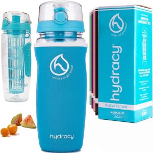 Hydracy Botella deportiva de agua infusora de frutas, de 32 onzas líquidas, barra de infusión de longitud completa, marca de tiempo y funda aislante Hydracy Botella deportiva de agua infusora de frutas, de 32 onzas líquidas, barra de infusión de longitud completa, marca de tiempo y funda aislante