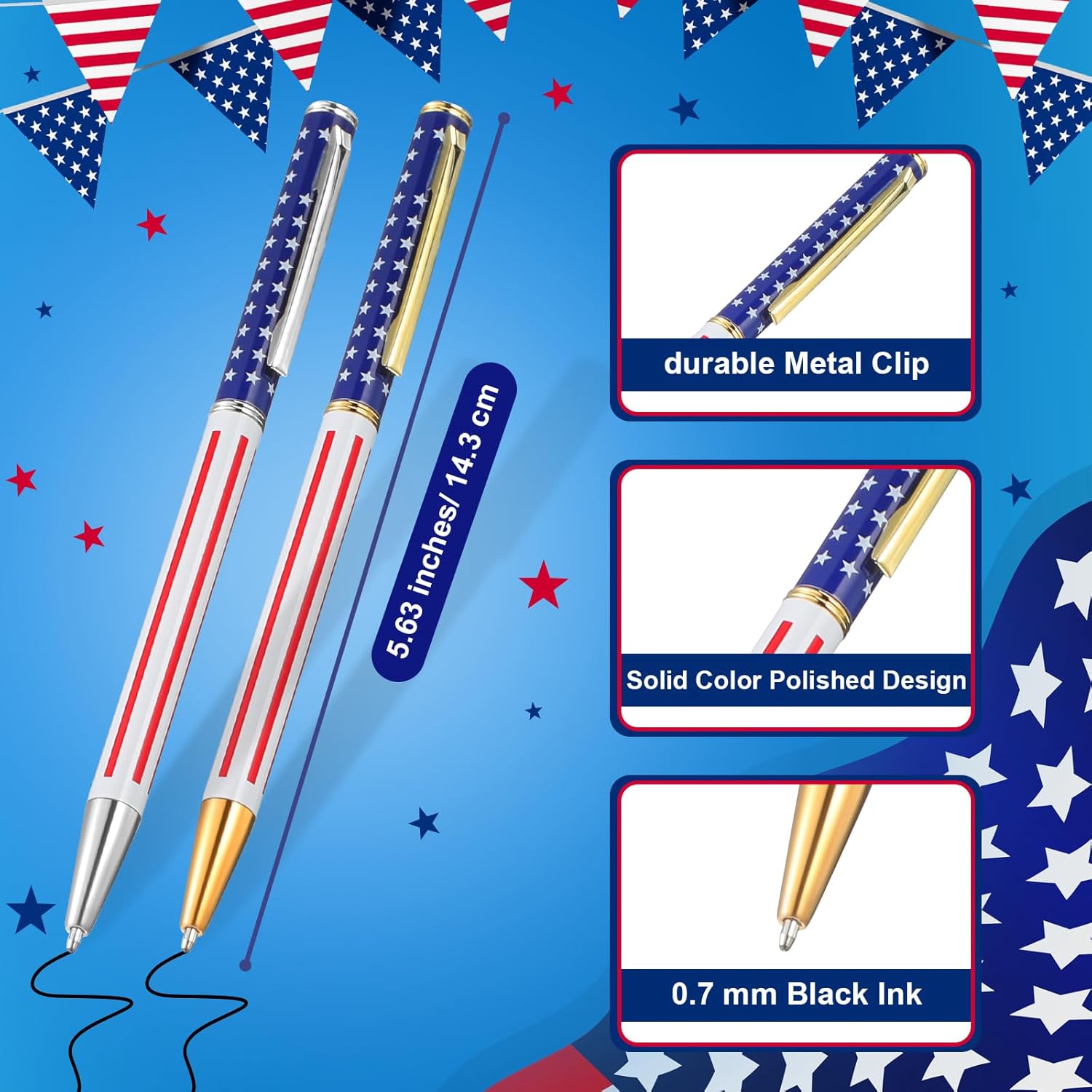 Gueevin 120 bolígrafos de metal con la bandera estadounidense, regalos para el día de la Independencia de los veteranos, regalos del día de