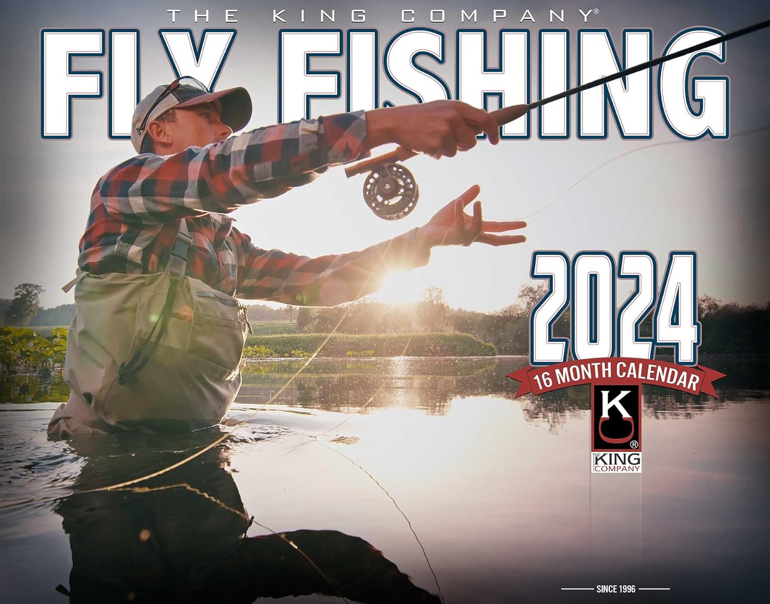 Calendario de pared de pesca con mosca 2024, 16 meses, tamaño XL, 14 x 22 pulgadas, el mejor calendario de pesca por The KING Company-Monster