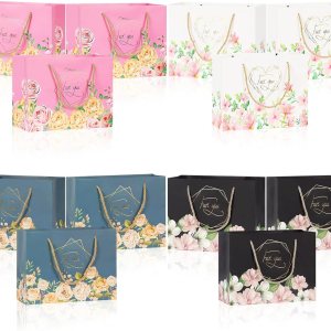 RAZKO Bolsas de regalo florales con asa, paquete de 12 bolsas de regalo de papel medianas de 9.2 pulgadas, bolsas de regalo de 4 colores, bolsas de RAZKO Bolsas de regalo florales con asa, paquete de 12 bolsas de regalo de papel medianas de 9.2 pulgadas, bolsas de regalo de 4 colores, bolsas de