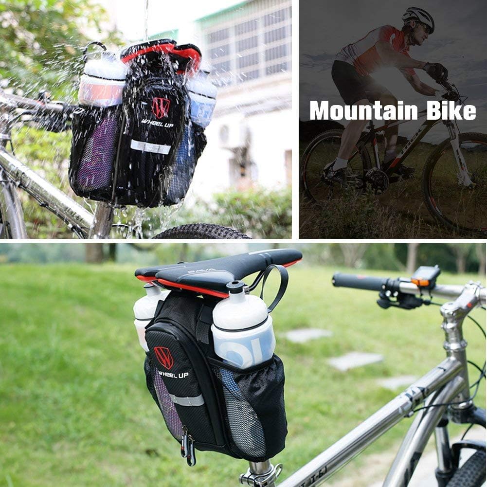 Bolsa para botella de agua, impermeable, parte trasera debajo del asiento, bolsa doble para botella, bolsillo trasero de bicicleta con tira