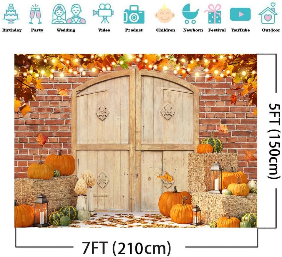 Telón de fondo de otoño de 7 x 5 pies, telón de fondo de Acción de Gracias, otoño, granja, granero, calabaza, cosecha, fotografía, fondo, decoración