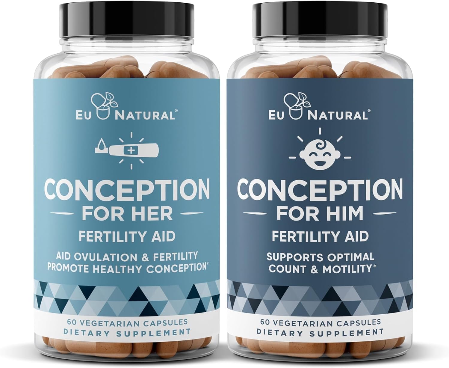 Eu Natural Conception Fertility for Her & Him – Combo de suplementos de fertilidad para mujeres y hombres – Vitaminas prenatales – Promueven el
