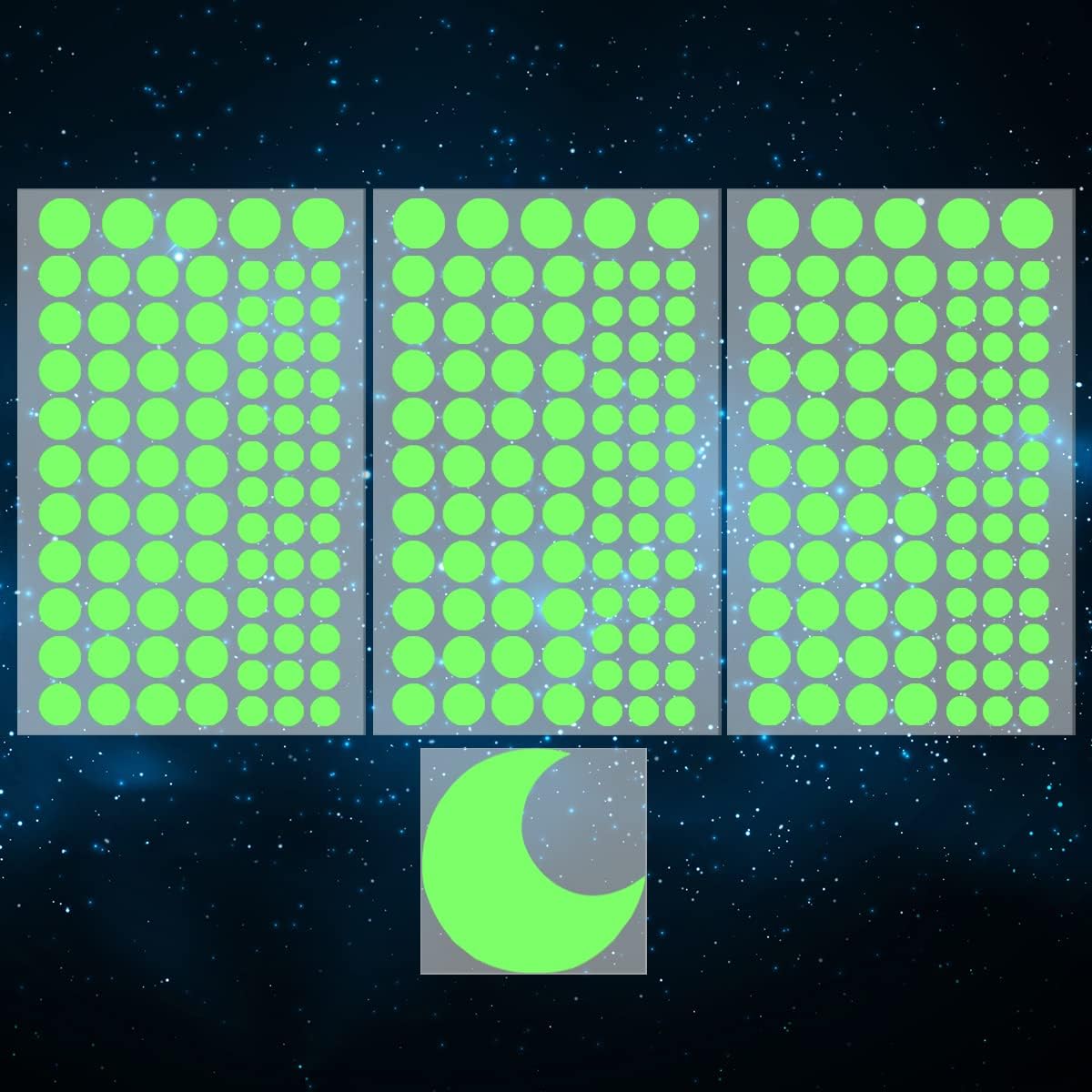 Calcomanías de pared de estrellas y luna que brillan en la oscuridad, 252 puntos en 3 tamaños para techoparedes, perfecto para regalo de cumpleaños