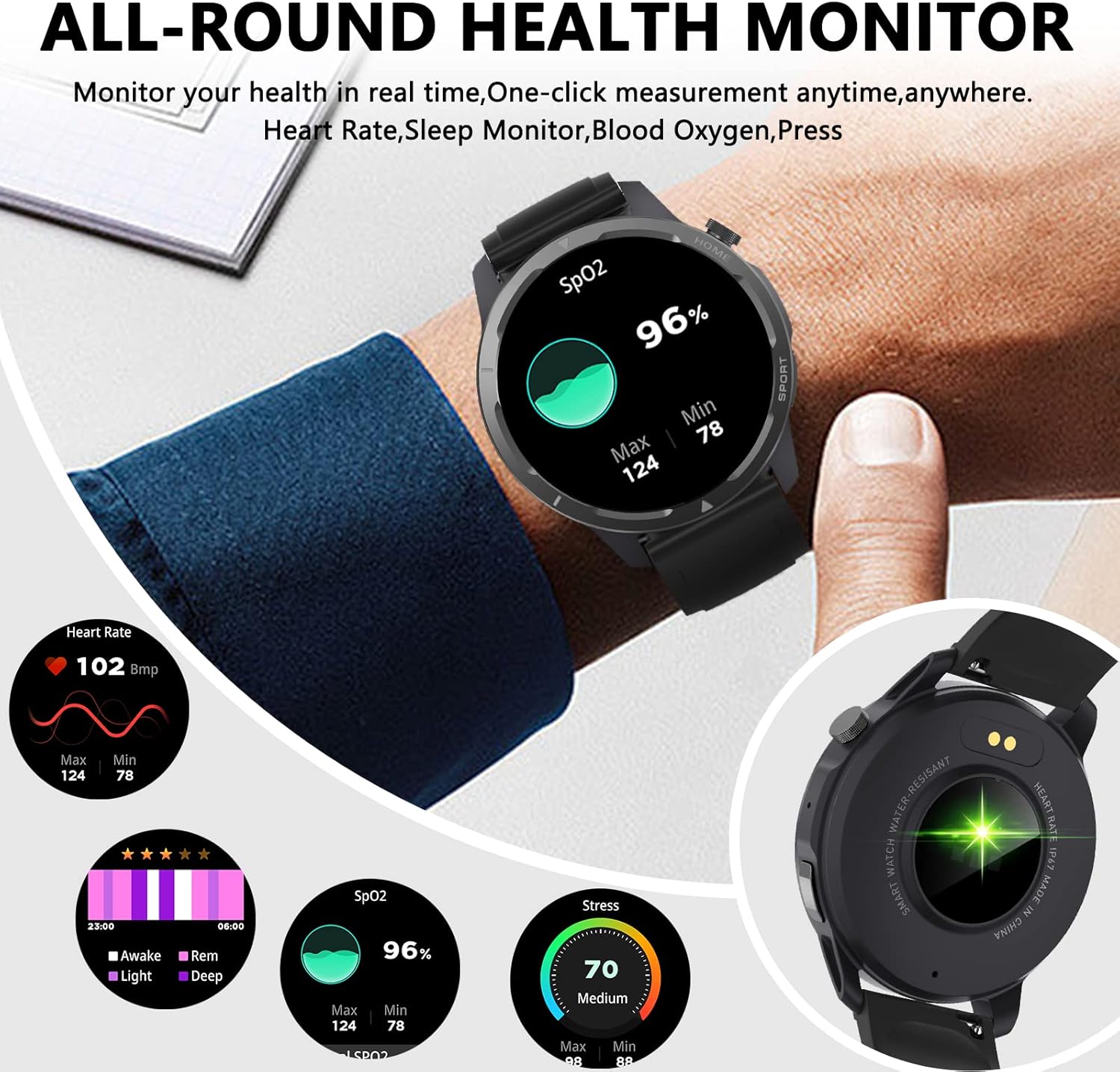 Wwzzey Reloj inteligente para hombres y mujeres (contestar llamadas), IP68 resistente al agua con podómetro, notificación de mensajes, reproductor