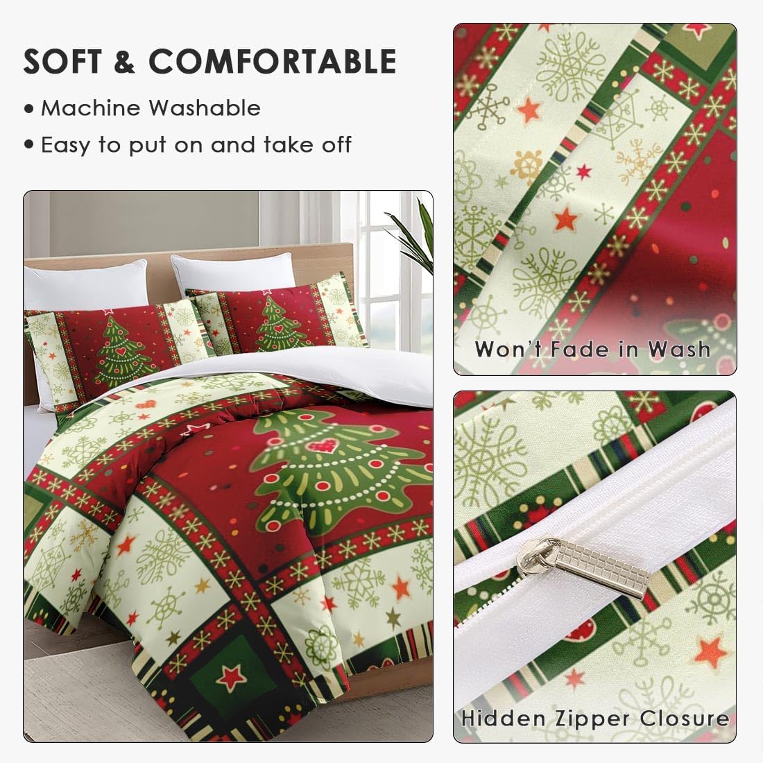 Juego de funda de edredón, copos de nieve de árbol de Navidad, juego de ropa de cama de Navidad para niños y adultos, decoración de dormitorio,