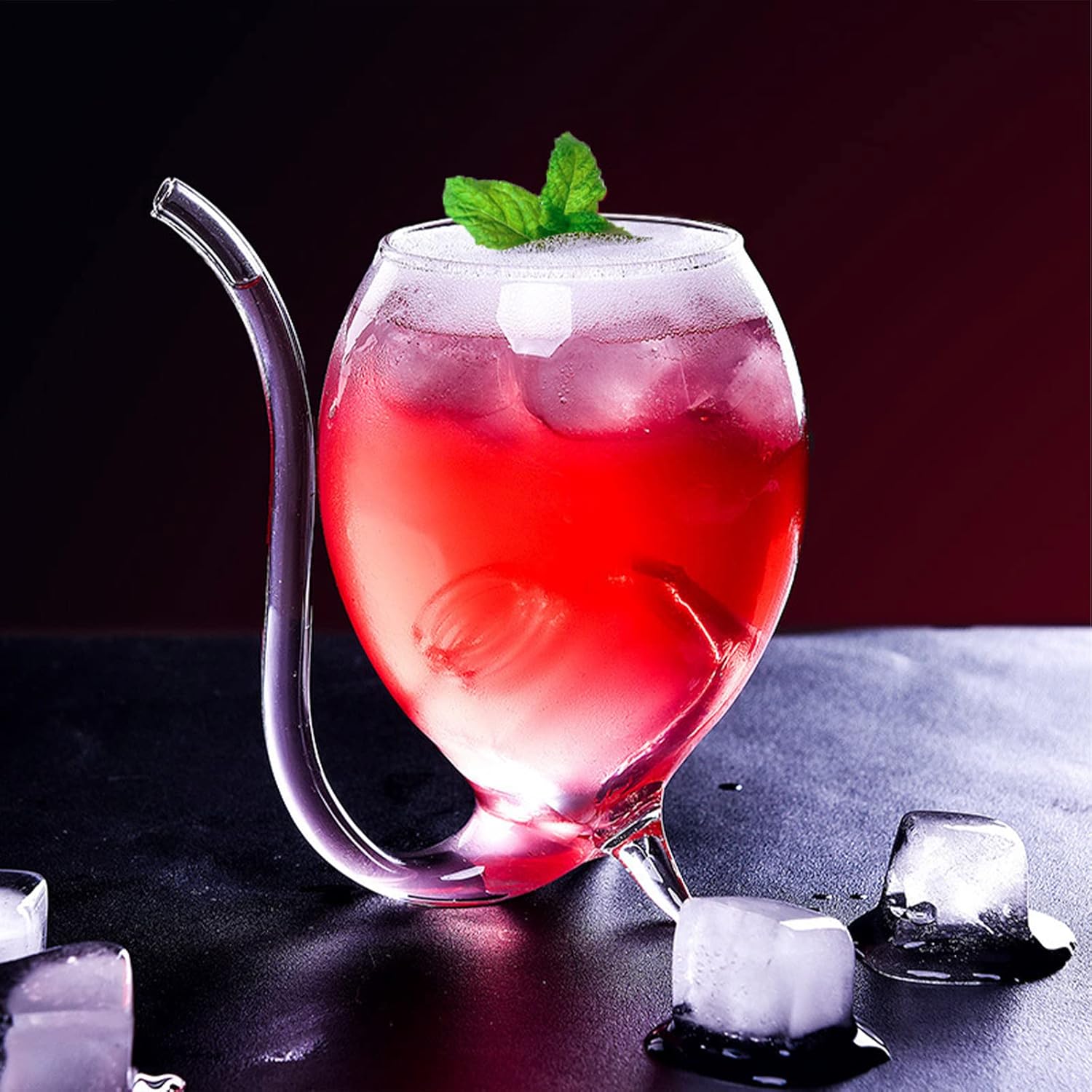 SMLJFO Vampire – Juego de 2 copas de vino de cóctel de 10 onzas con tubo para beber y popote para jugo de champán, hogar, fiesta, club, cristalería,
