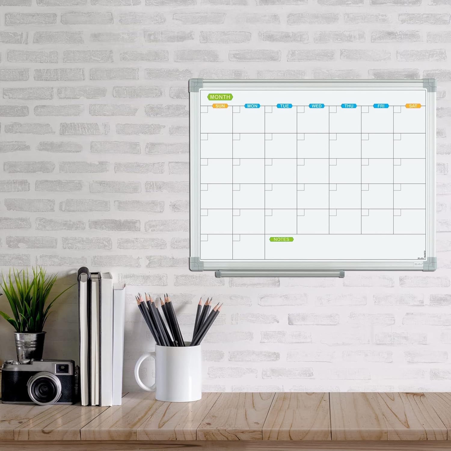 JILoffice Calendario mensual de borrado en seco de 15 x 12 pulgadas, pizarra de borrado en seco de doble cara, tablero de calendario, marco de