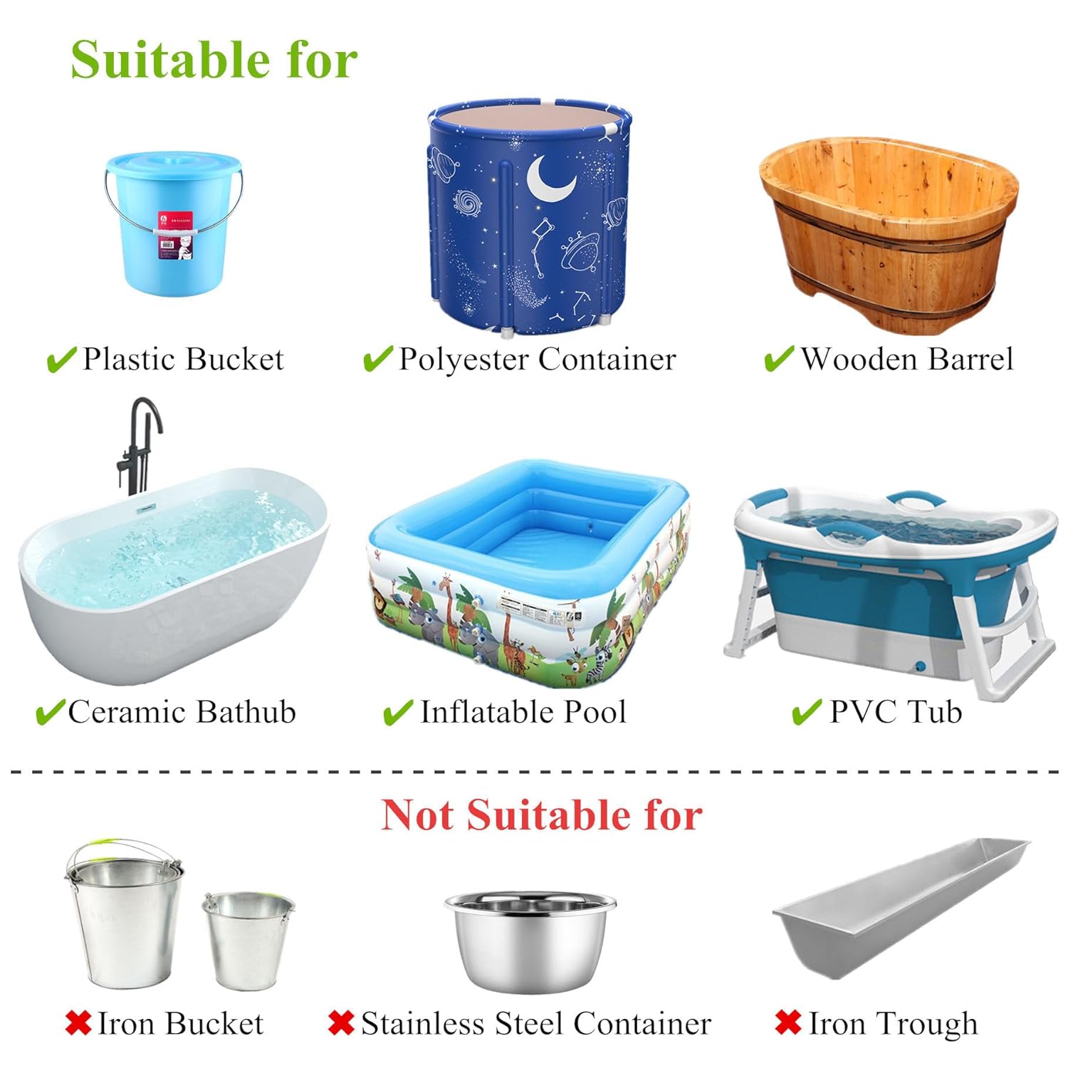 Calentador de agua de inmersión para bañera, calentador de cubo con apagado automático temporizado, calentador de agua sumergible eléctrico portátil