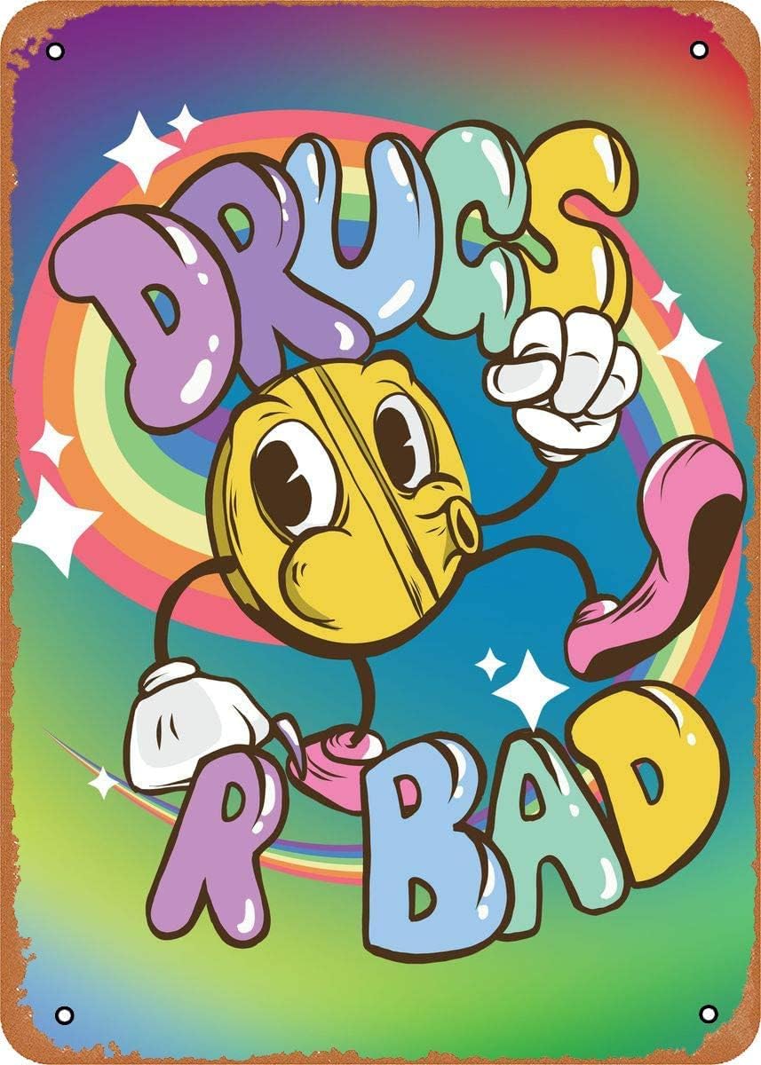 Techno Raver Drugs R Bad Techno – Letrero de pared con diseño de arco iris para el hogar, cocina, dormitorio, cafetería, cafetería, letrero de pared