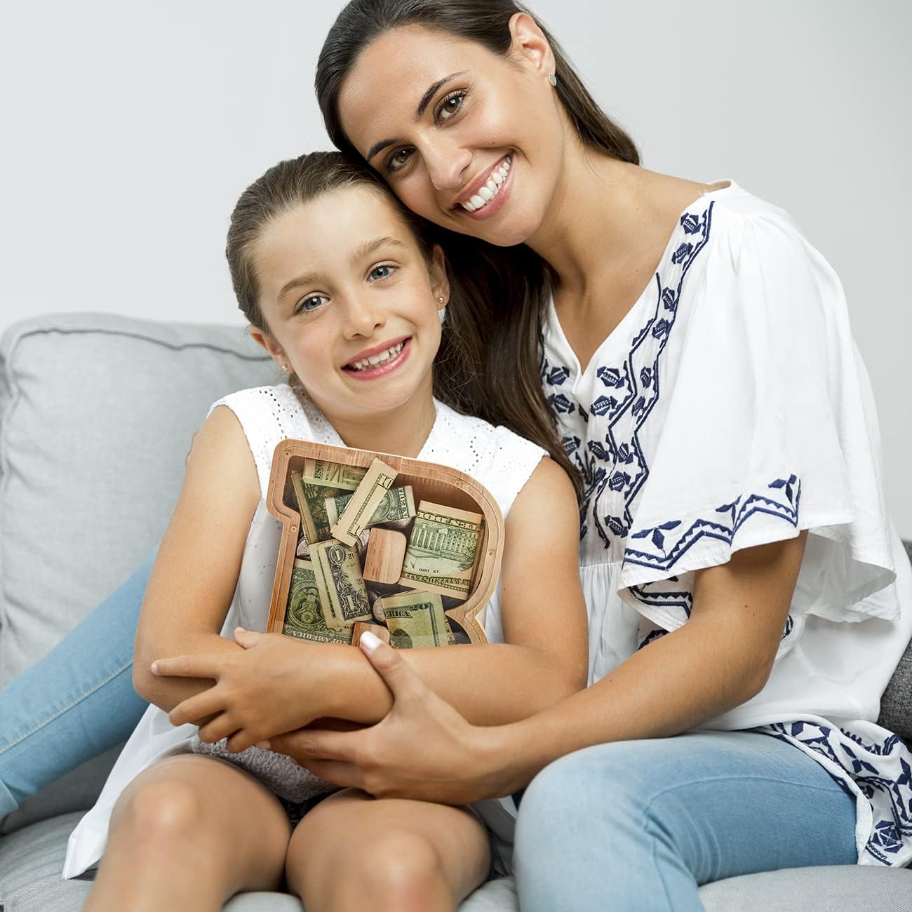 SummiDate Alcancía con letras de madera, alcancía para niños y niñas, banco de dinero del alfabeto W, regalo de cumpleaños para niños, regalo del