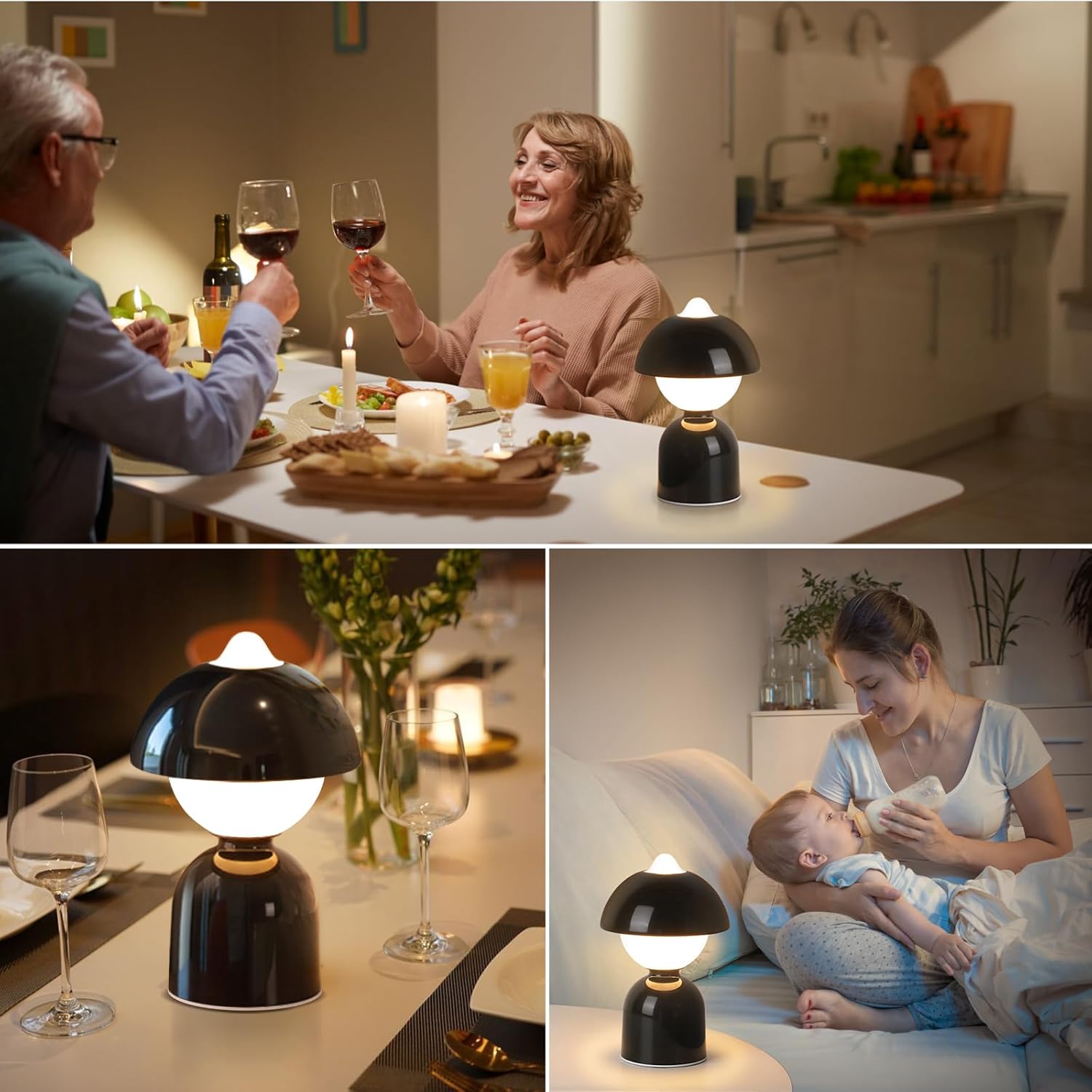 Lámpara de mesa inalámbrica, pequeño robot, luz nocturna recargable, 3 modos de color, funciona con pilas, lámpara regulable para niños con función
