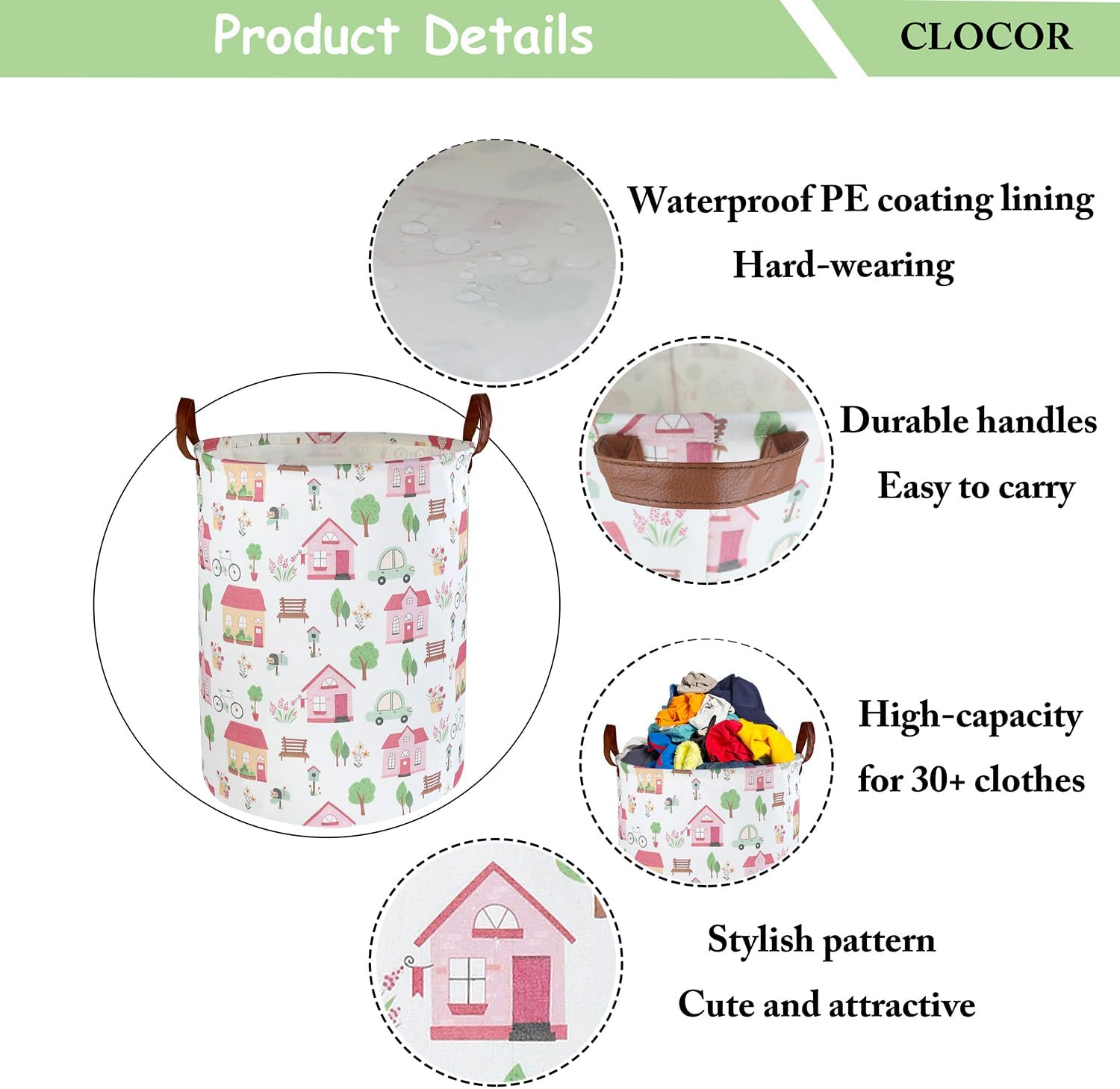 Cesta de lavandería rosa, decoración de habitación de niñas, canasta impermeable para guardería, cesta de ropa de bebé, cesta de almacenamiento de