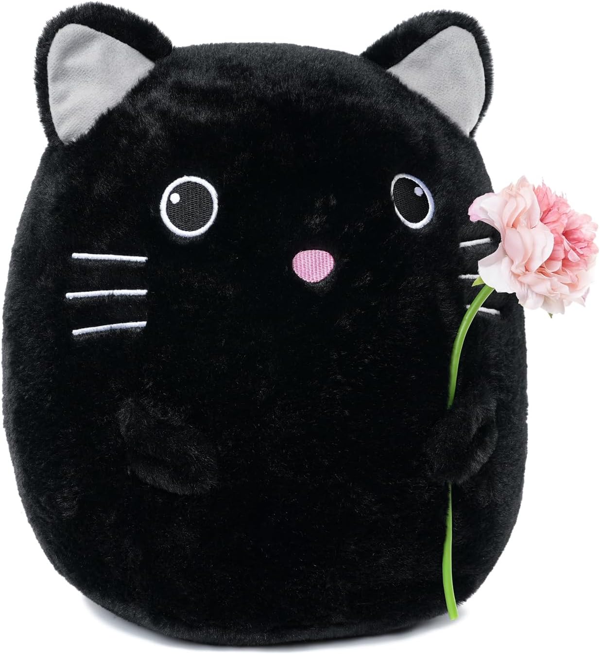 WEIGEDU Gatito negro de peluche con ojos bordados para niño y niña, decoración de Halloween, cojín de almohada, sofá, regalos de inauguración de la