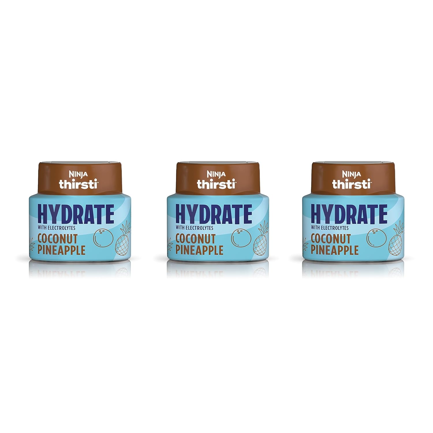 Ninja Thirsti Gotas de agua saborizadas, hidrata con electrolitos, piña de coco, paquete de 3, cero calorías, cero azúcar, 2.07 onzas líquidas, hace