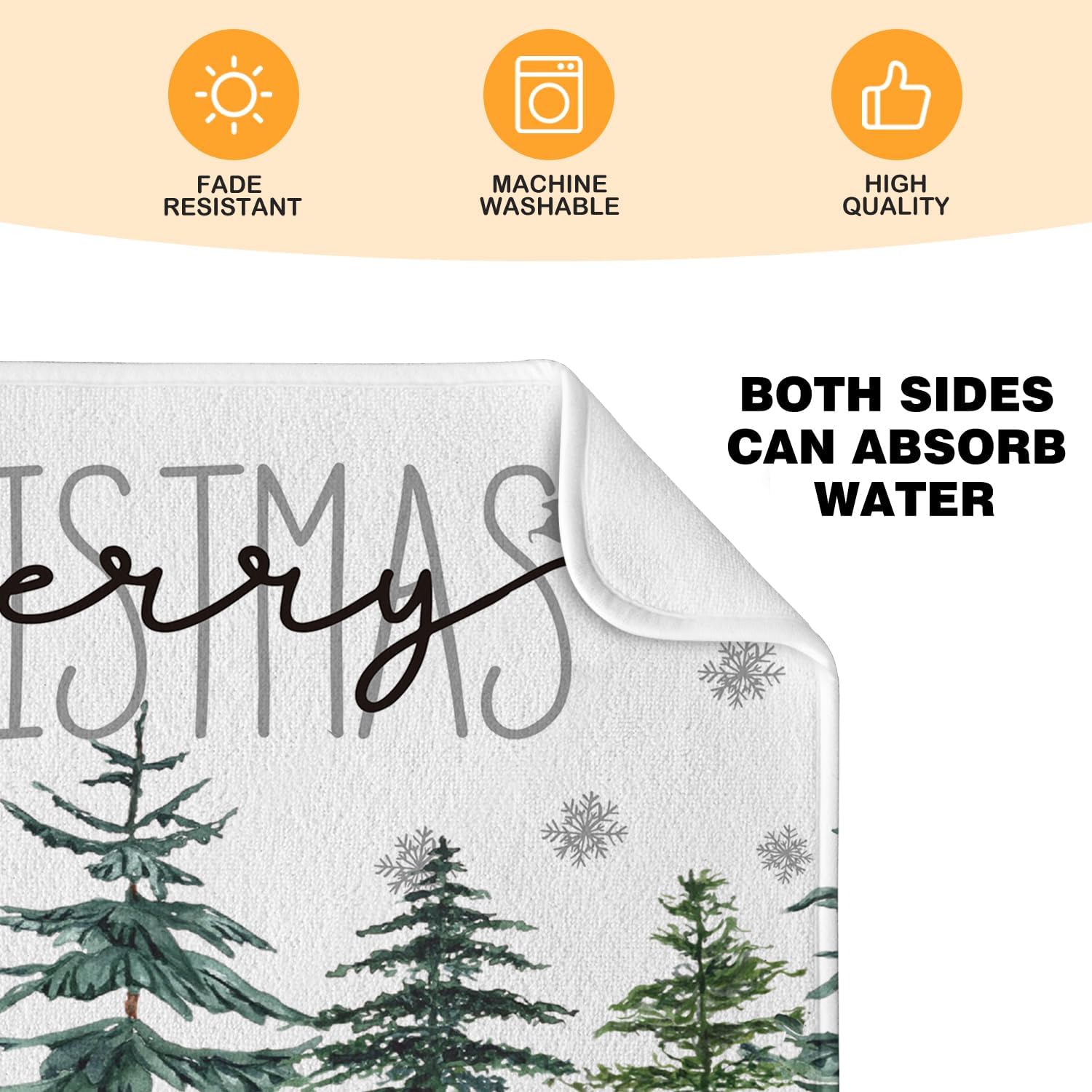 Artoid Mode Tapete de secado de platos con texto en inglés “Trees Merry Christmas” para encimera de cocina, 18 x 24 pulgadas, para invierno, ultra