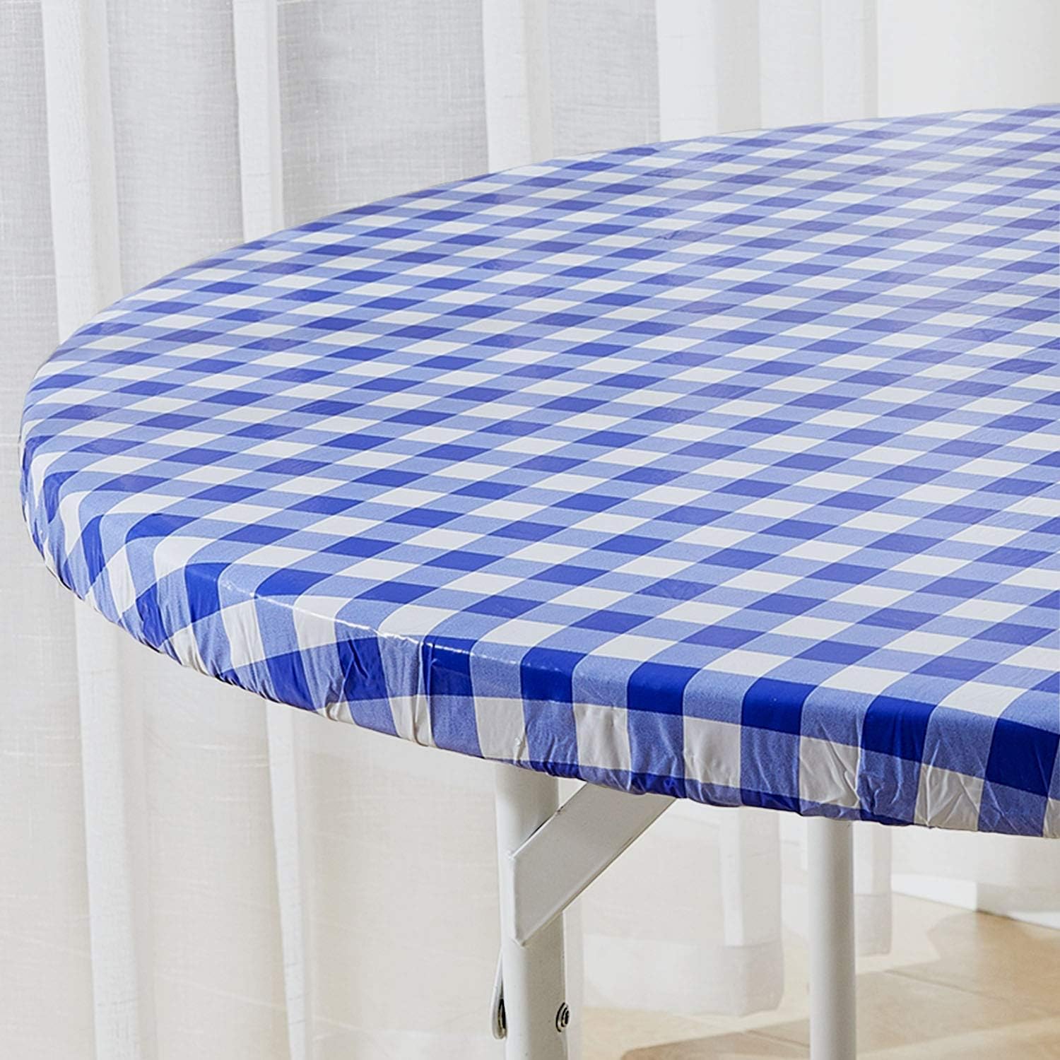 Mantel rectangular elástico ajustable de 45 a 56 pulgadas, mantel de vinilo impermeable a prueba de derrames, estampado a cuadros grises con franela