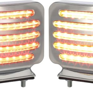 Partsam 2 luces LED de línea plana cromadas de doble cara, luces direccionales LED ámbarrojo, luces de pedestal LED cuadradas de línea plana, Partsam 2 luces LED de línea plana cromadas de doble cara, luces direccionales LED ámbarrojo, luces de pedestal LED cuadradas de línea plana,