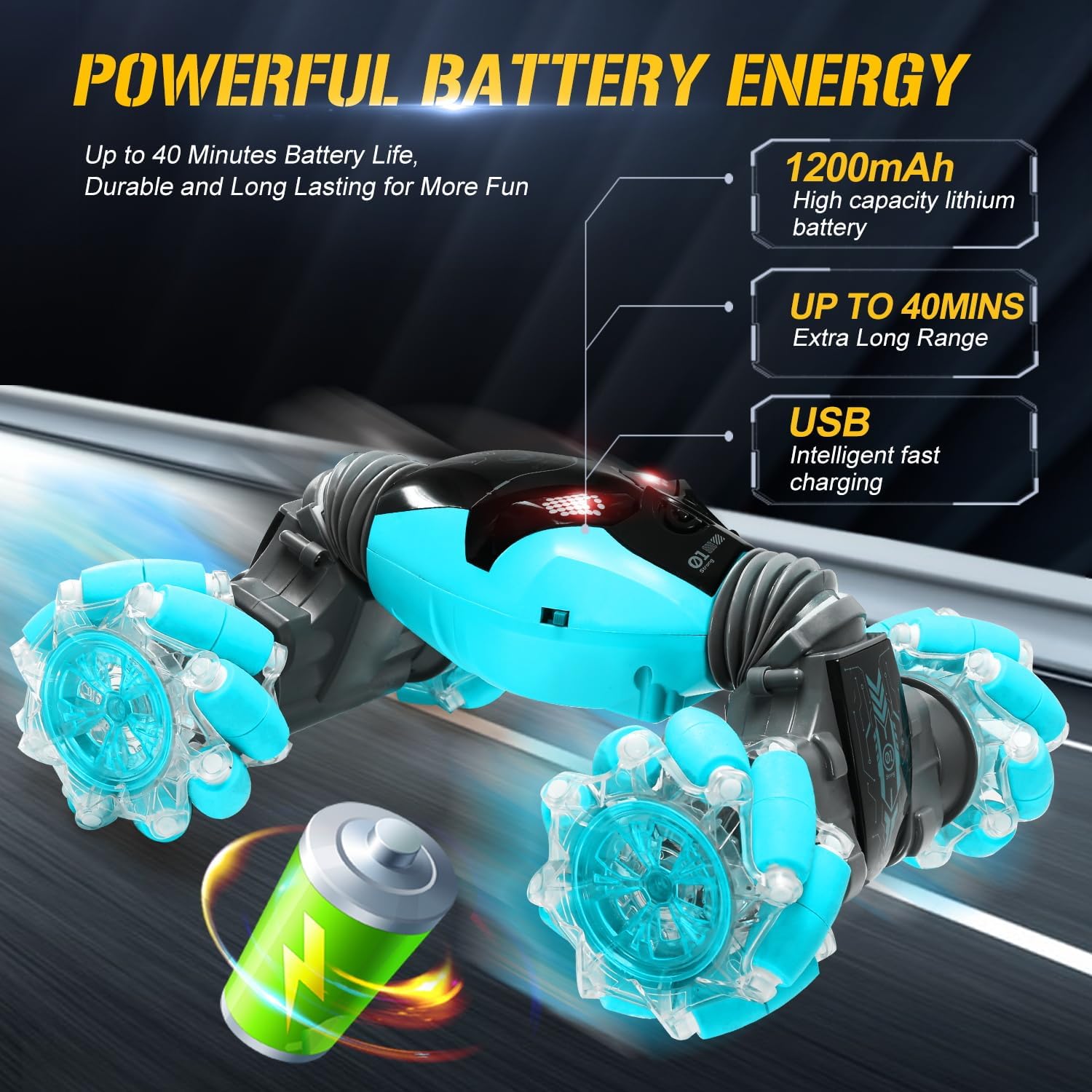 Coches de control remoto con música ligera 112 para niños de 6 a 12 años + auto a control remoto controlado a mano 2.4GHz 4WD Rc Stunt Car Stunt Car