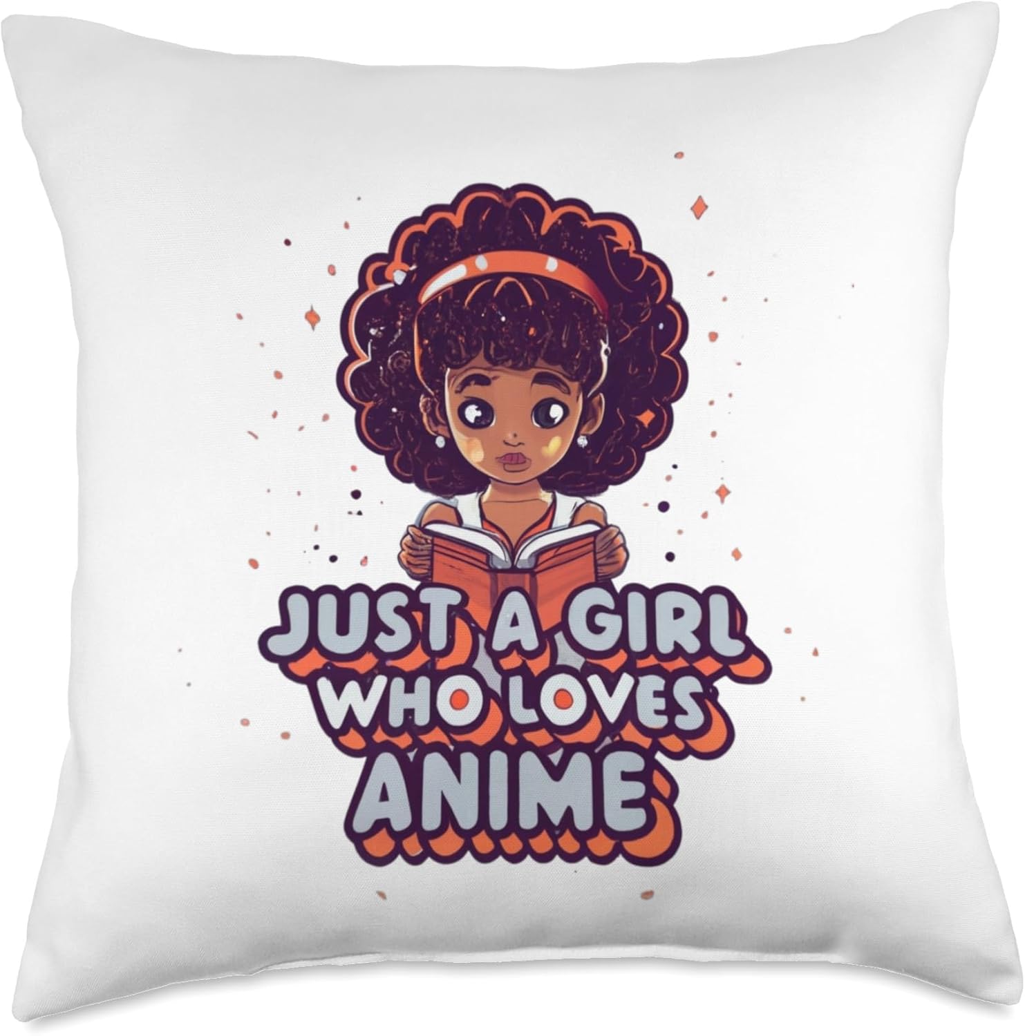 African American Anime Just a girl who loves Anime Just Loves Anime Black Afro Girl Throw Pillow, 18×18, Multicolor