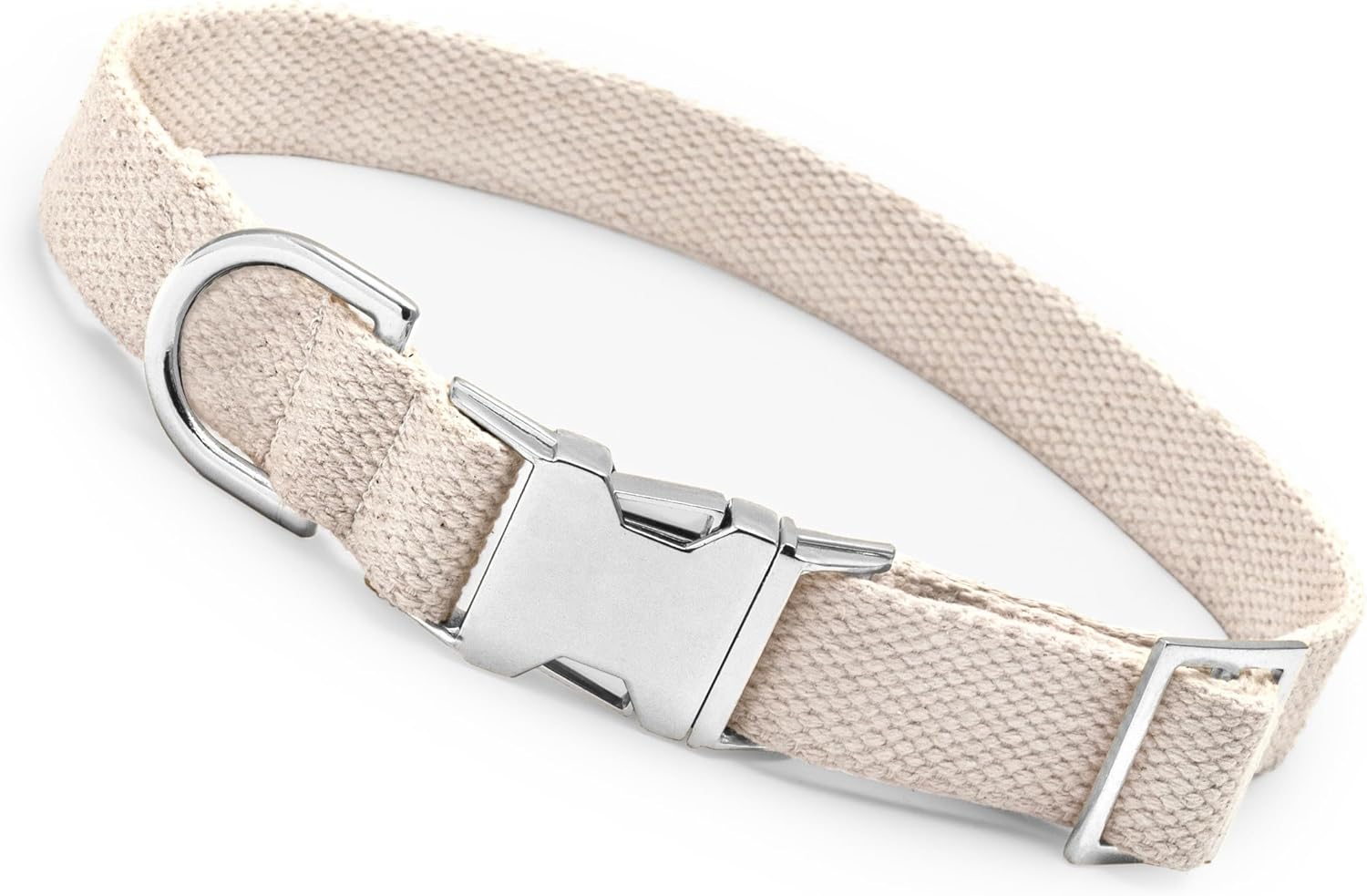 Frezco Collar de perro minimalista ultra duradero, 100% algodón natural y hebilla totalmente metálica, fuerte 300 libras, perfecto para perros