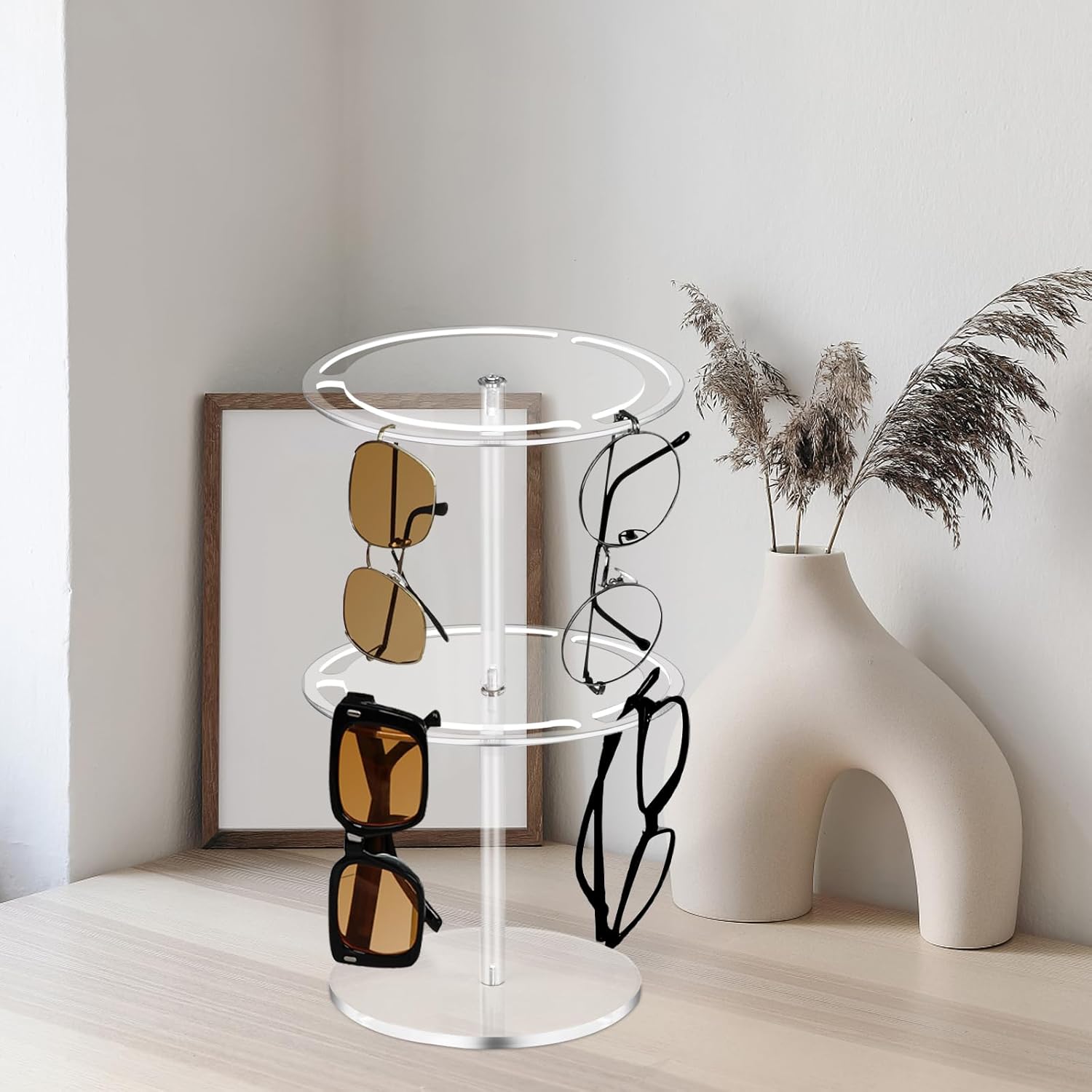 Organizador de lentes de sol de gran capacidad, soporte de exhibición de lentes de acrílico giratorio de 360, estante de almacenamiento de gafas