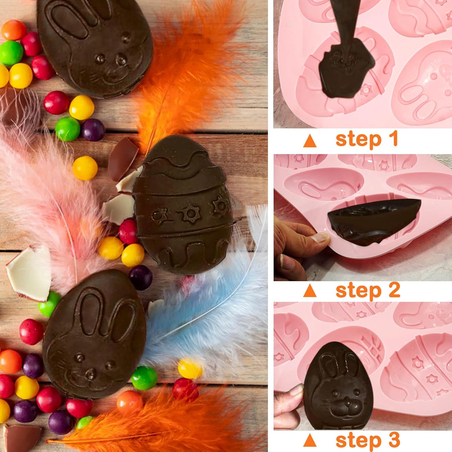 2 moldes de silicona de Pascua para hornear pudín hechos a mano, jabones, velas, gelatinas de chocolate, cubitos de hielo, gomita (rosa)