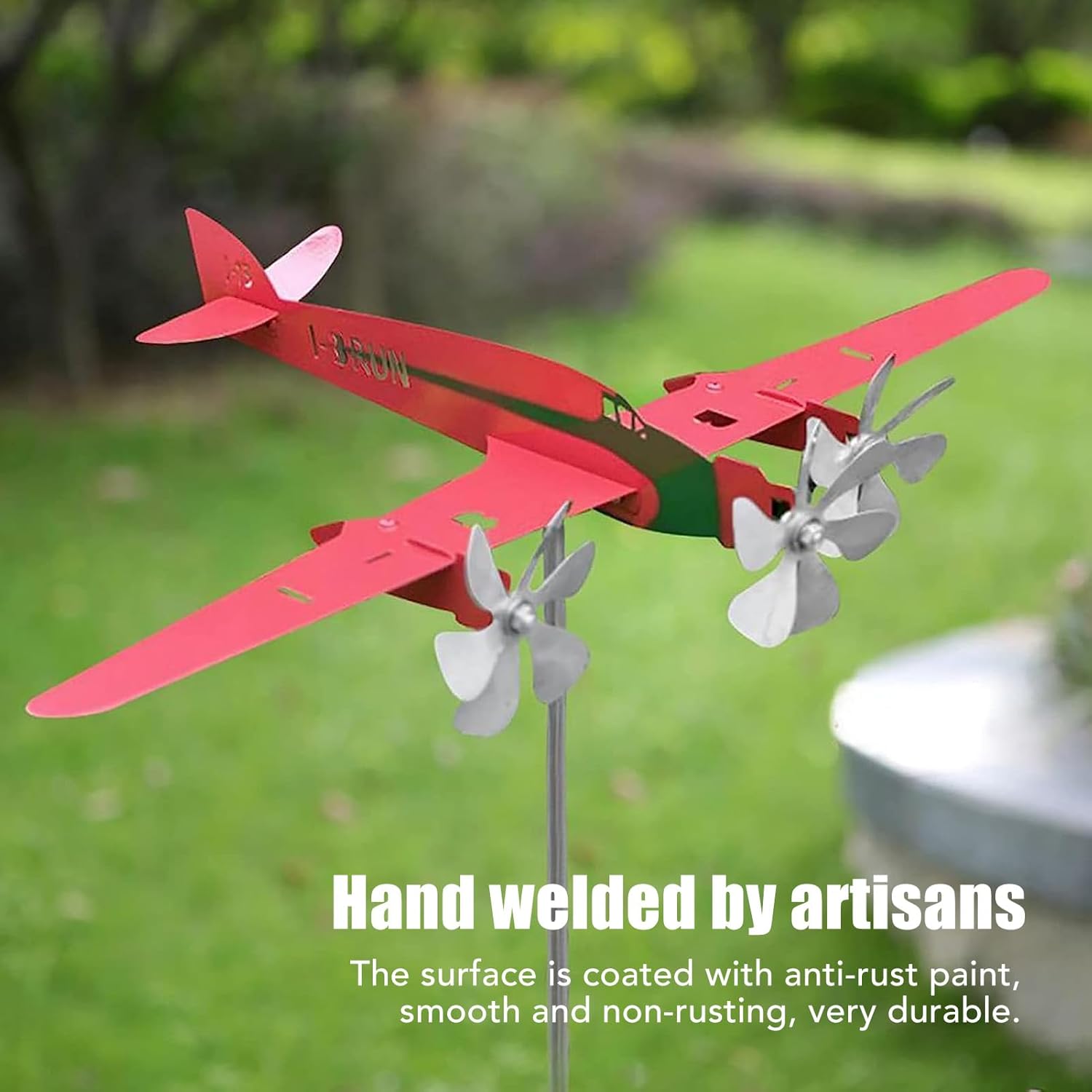 Esculturas de viento, 3D Red Metal Aviones Molino de Viento Spinner para la Decoración al aire libre