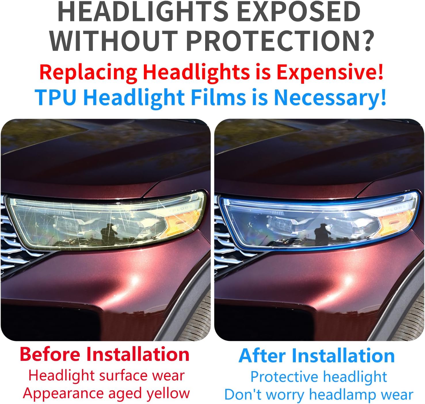 Película de protección de faros delanteros de automóvil para Ford Explorer 2021 2022 2023 2024 Accesorios para automóviles Lucency vinilo decoración