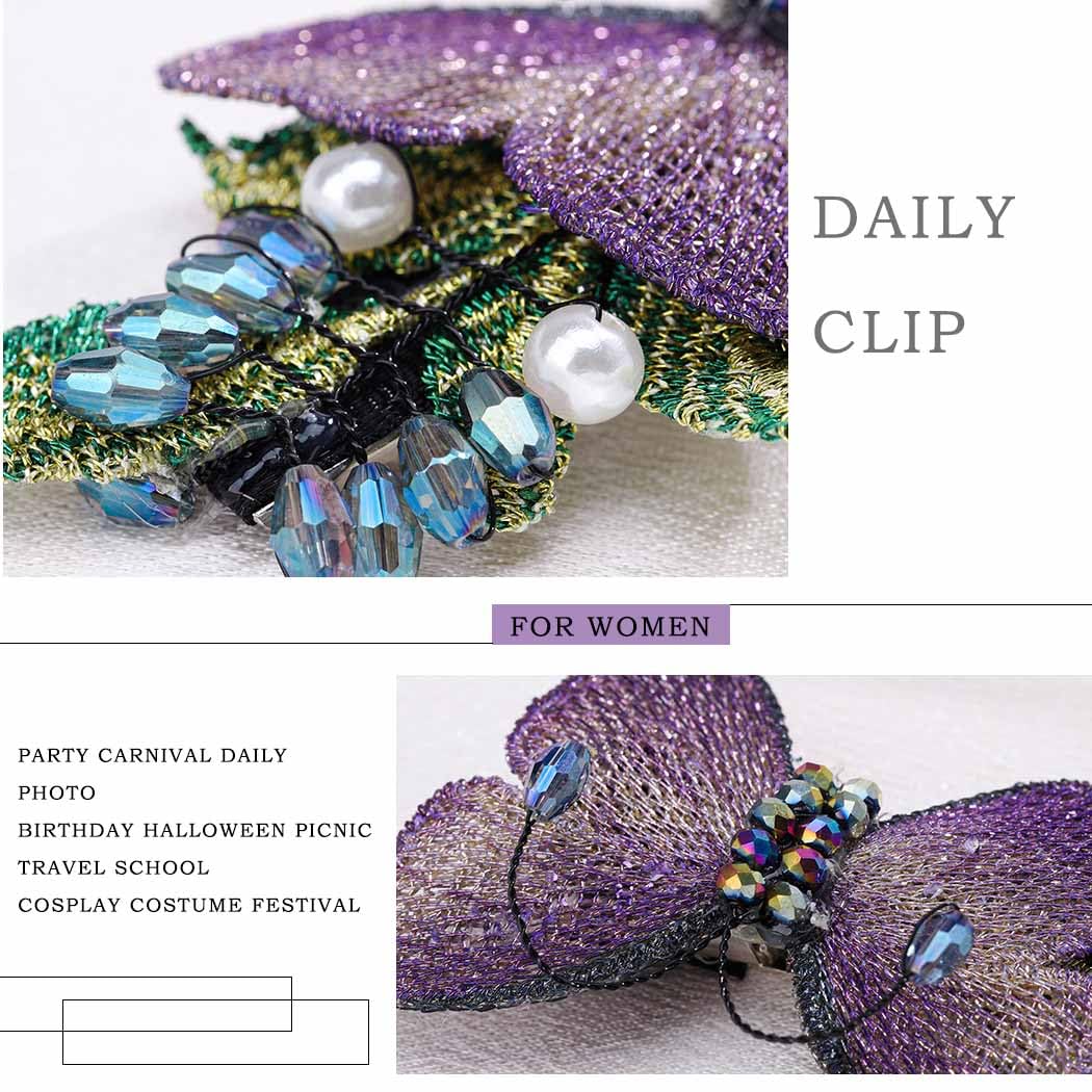 Haomye Pinzas para el pelo de mariposa con diamantes de imitación, pasadores bordados, accesorios para el cabello, tocado de boda, pinzas coreanas