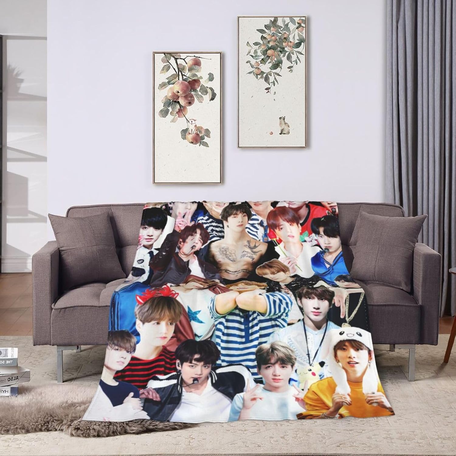 Jungkook – Manta suave y cómoda de lana polar para sofá, oficina, coche, camping, yoga, viajes, decoración del hogar, acogedora manta de playa de