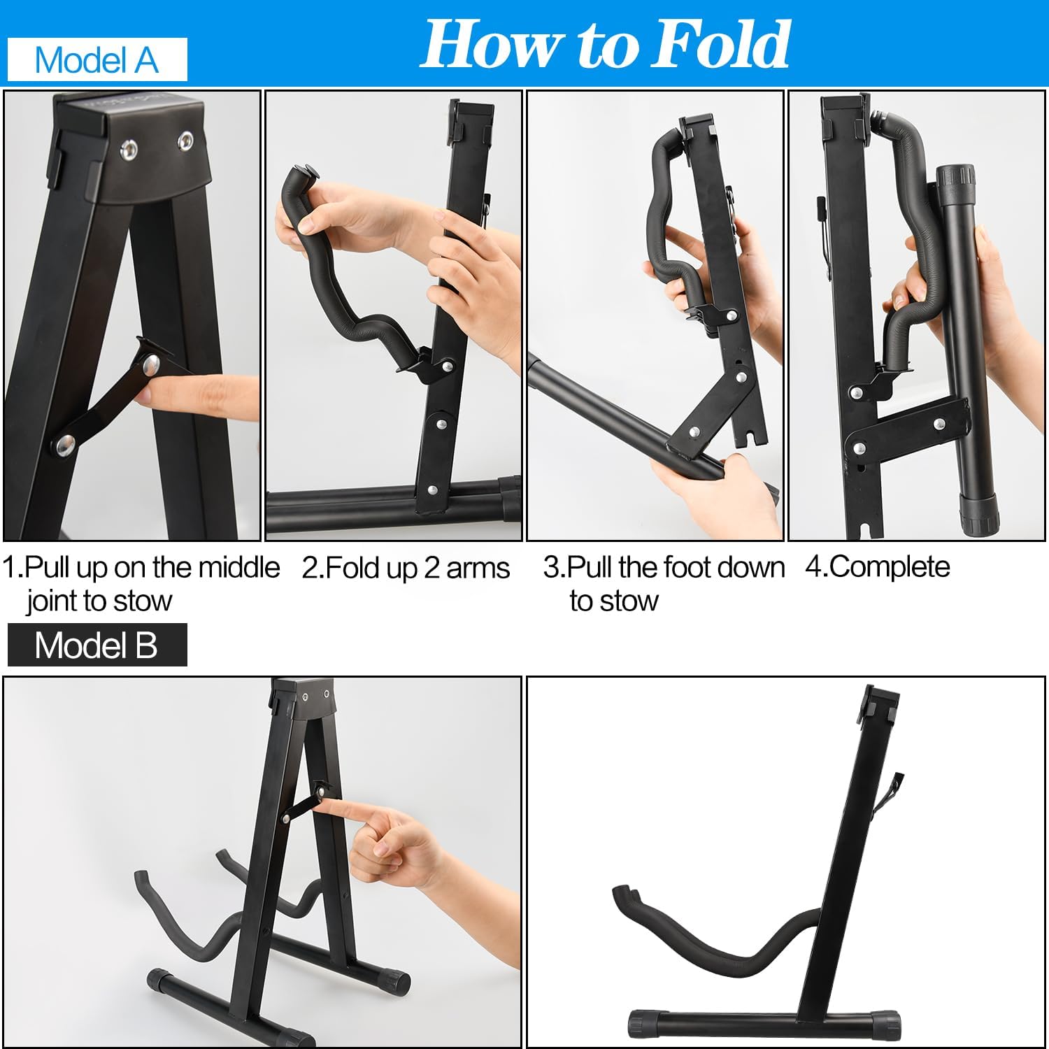 DkOvn Soporte para guitarra, 124 unidades de soporte plegable para guitarra con marco A con brazos de goma antideslizante y espuma, soporte de