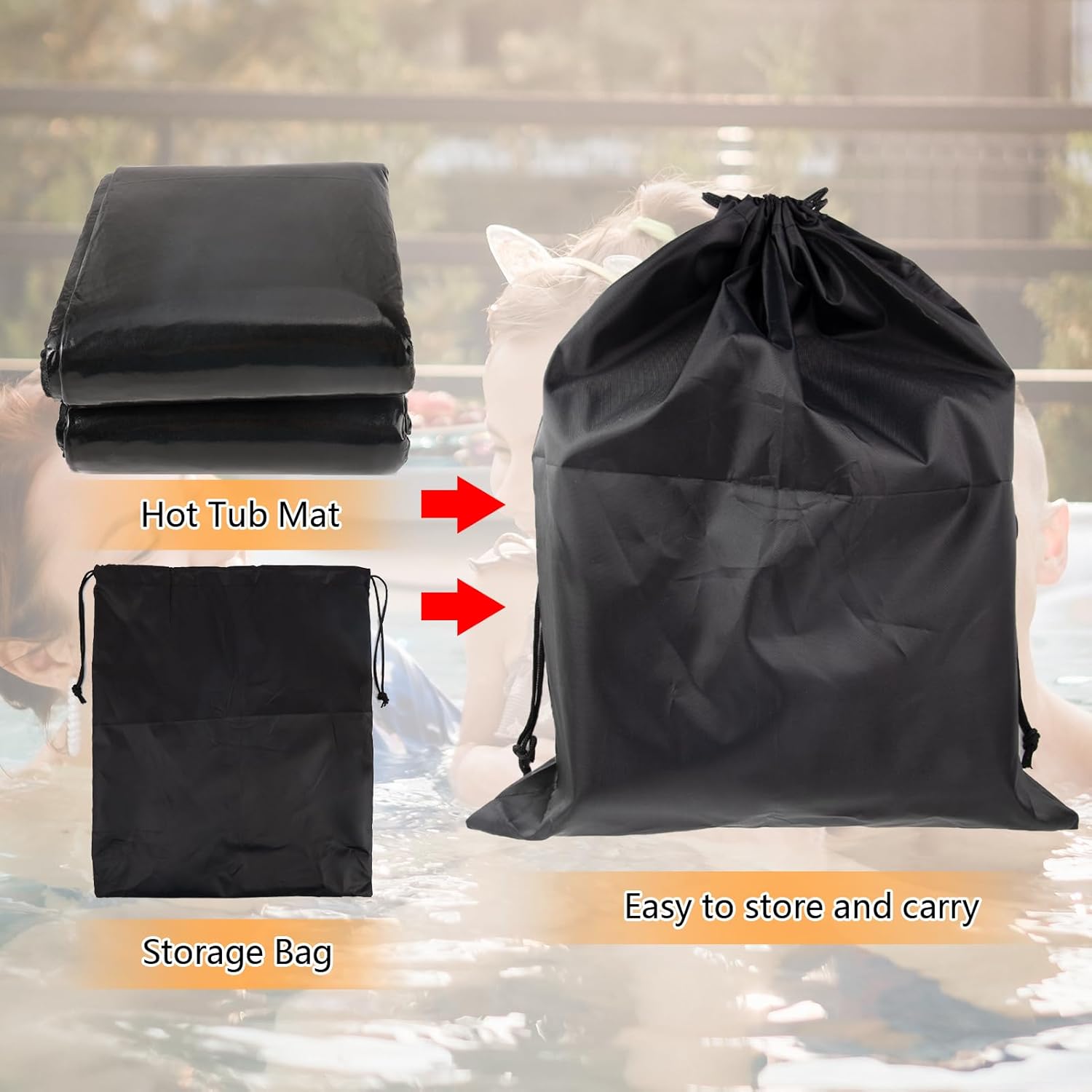 Aboofx Tapete para bañera de hidromasaje de 88 pulgadas para exteriores con bolsa de transporte, almohadilla cuadrada grande para bañera inflable