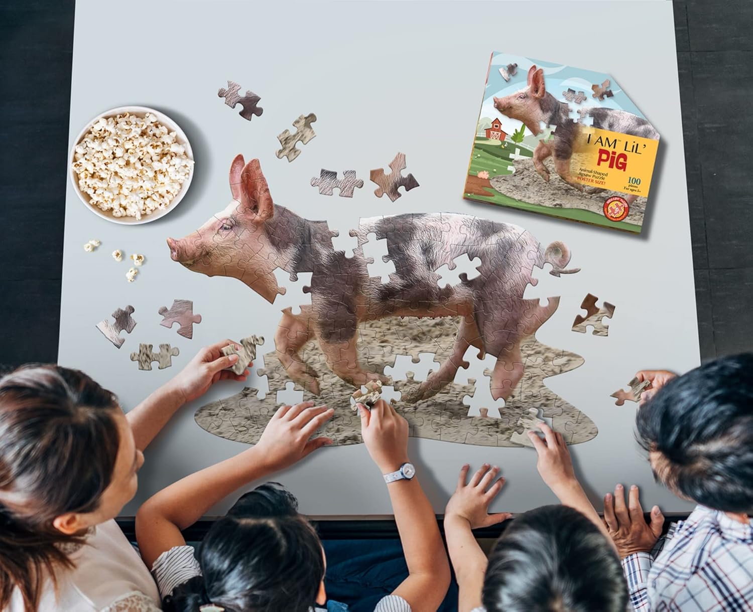 Madd Capp Lil’ Pig – Rompecabezas de 100 piezas para edades de 5 años en adelante  4019  Borde único en forma de animal, tamaño de póster cuando se