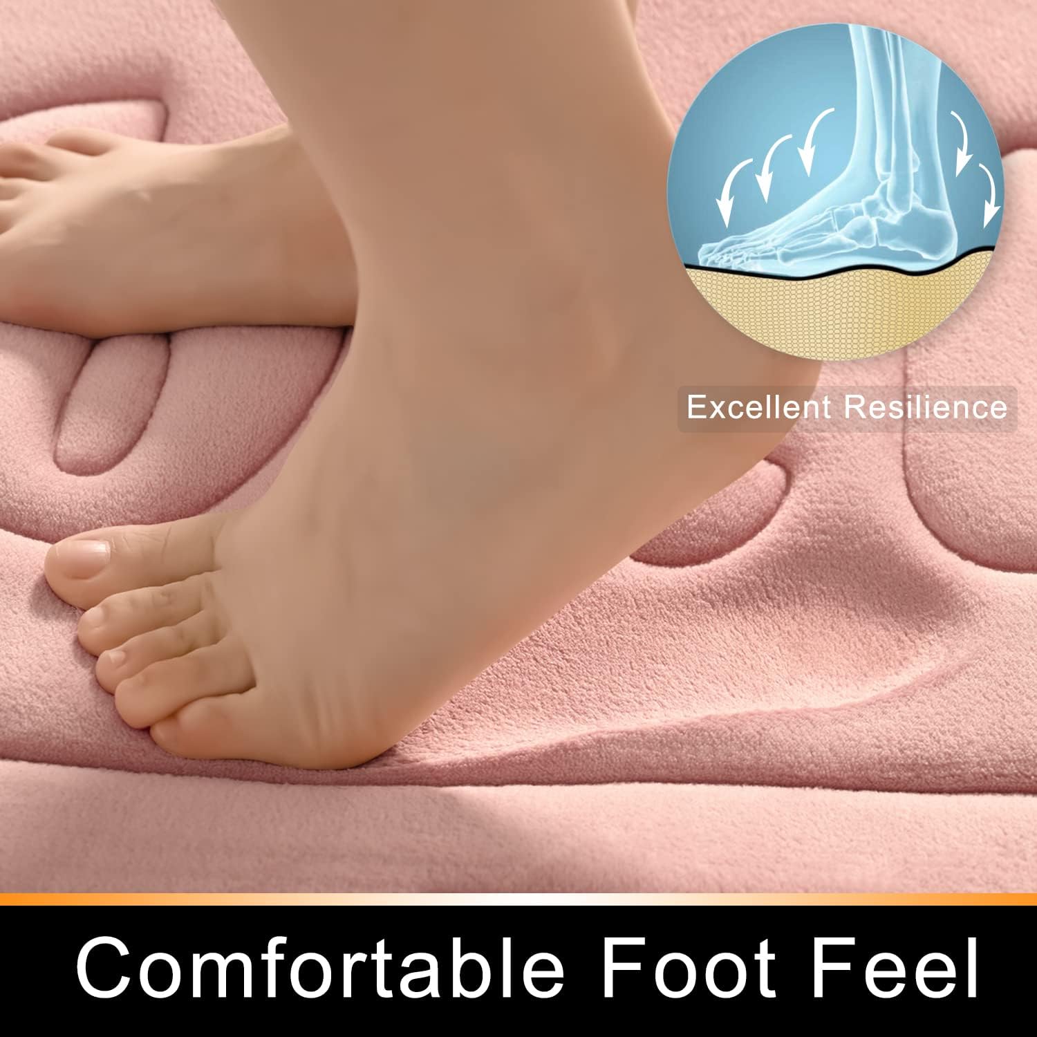 Tapete de baño de espuma viscoelástica, color rosa, antideslizante, súper absorbente, de secado rápido, lavable a máquina, tapete de baño ultra