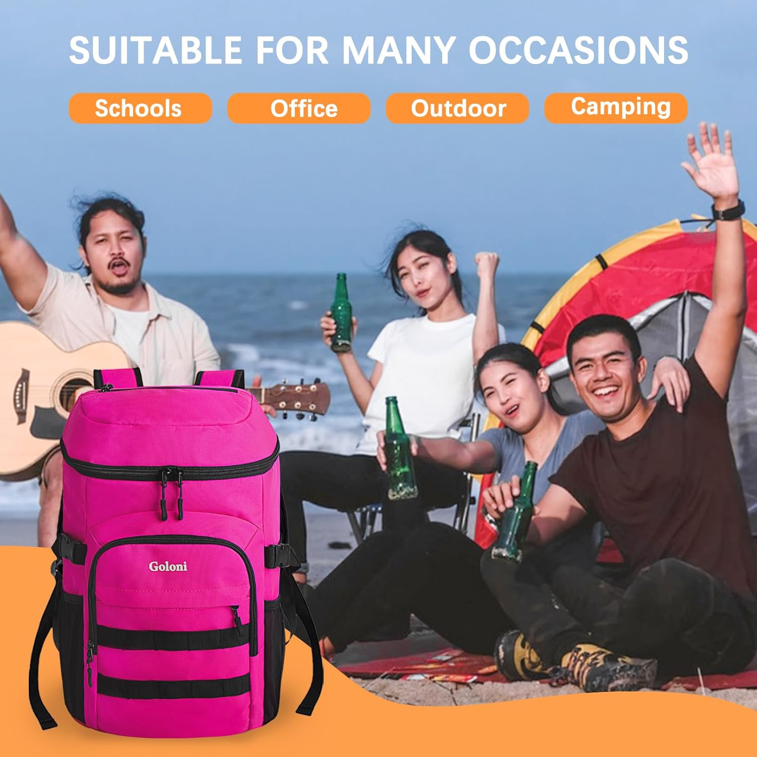 Mochila enfriadora con forro extraíble, a prueba de fugas, aislada, pequeña mochila de almuerzo para hombres, trabajo con abridor de botellas